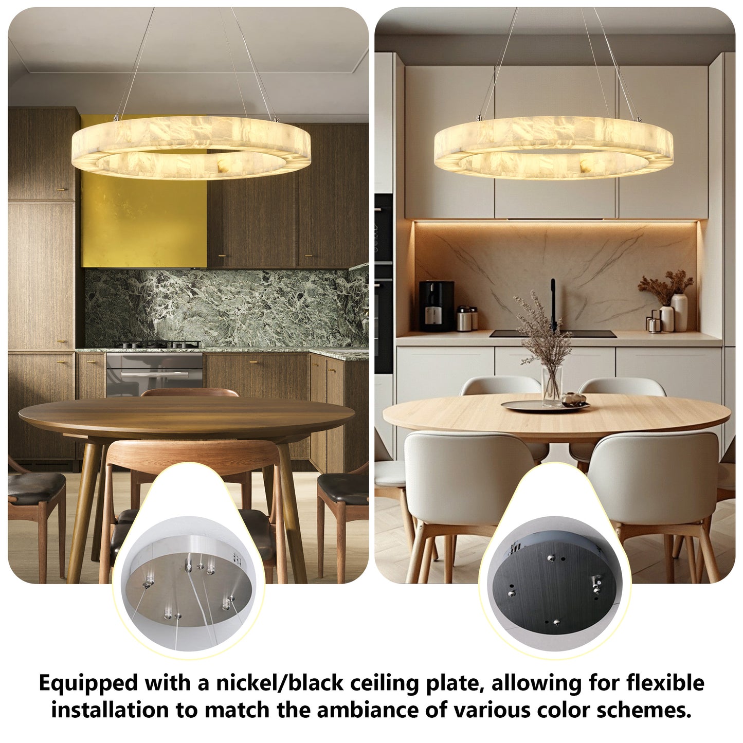 Modern Alabaster Chandelier 30 in. 1-Light Integrated LED White Round Chandelier for Living Room, Enterway, Foyer