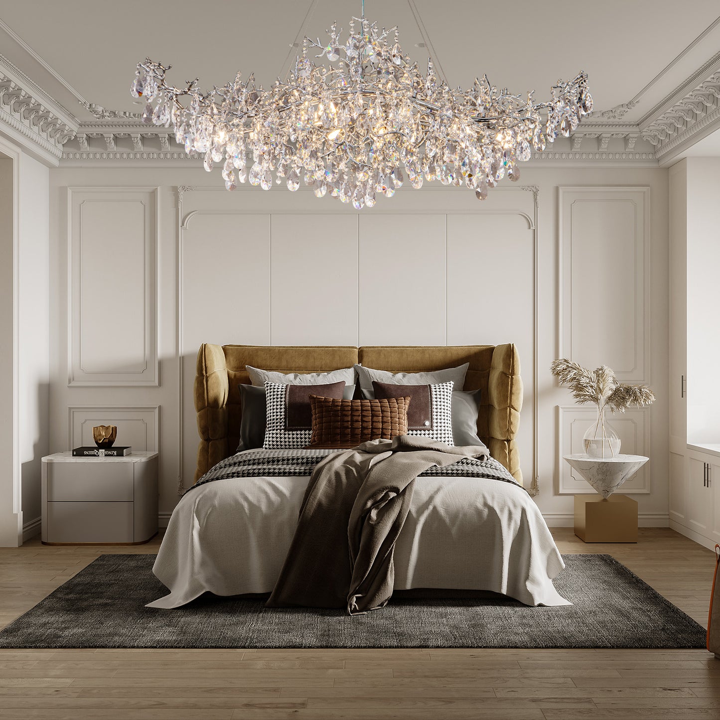 47.2" 14-Lights Silver Luxury Crystal Linear Chandelier, Modern Branch Chandelier for Dinning Room, Kitchen, Living Room
