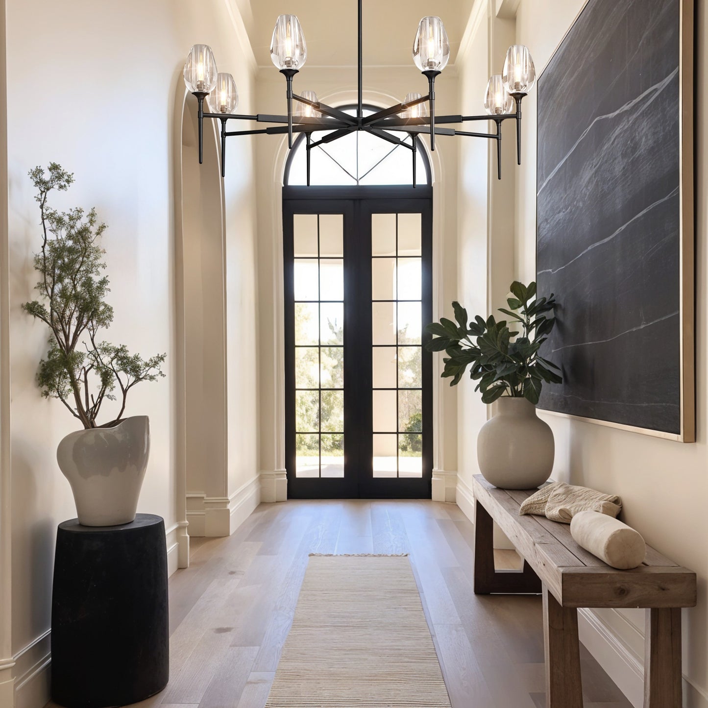 Modern Tulip Chandelier 54 in. 8-Light Black Tulip Round Chandelier for Dining Room, Living Room, Foyer, Hallway