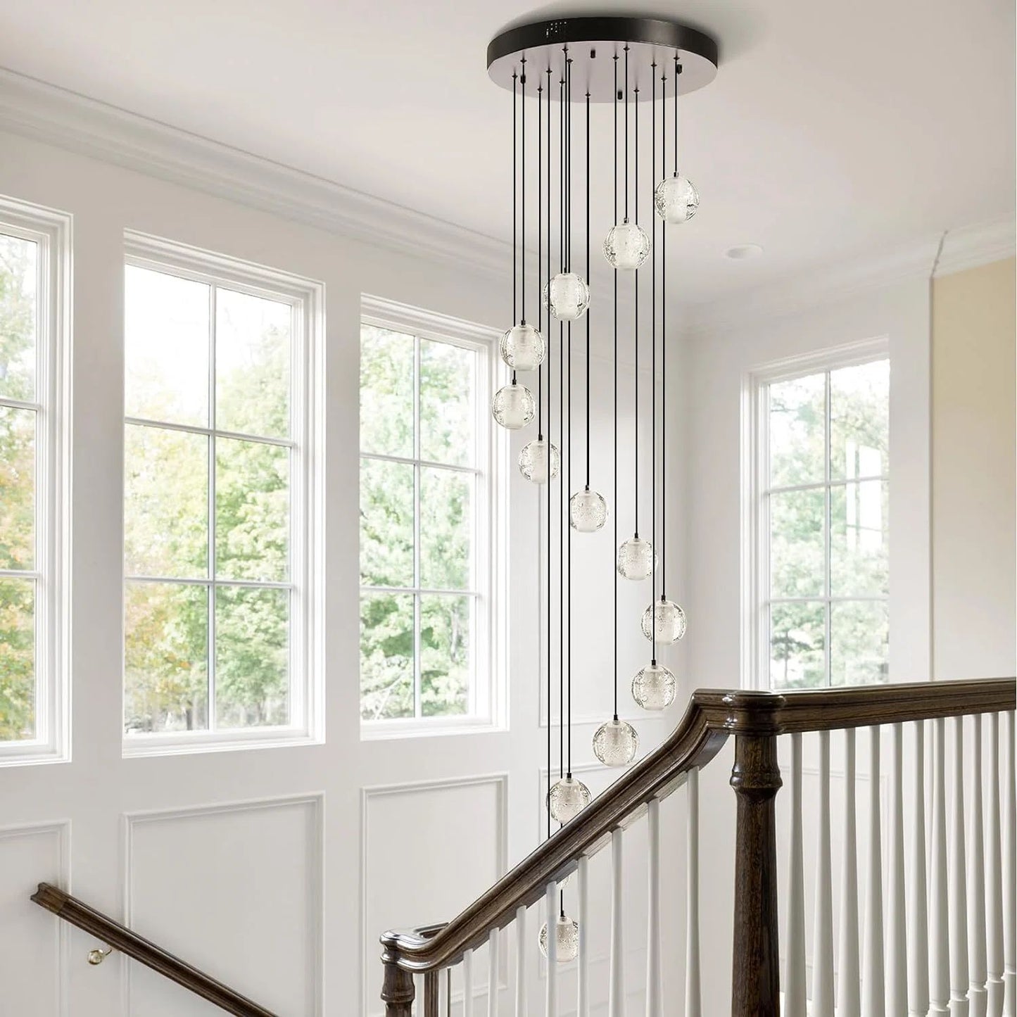 14-Lights Black Staircase Chandelier, Modern Pendant Light Fixture for Living Room, Bedroom, Dinning Room, Foyer