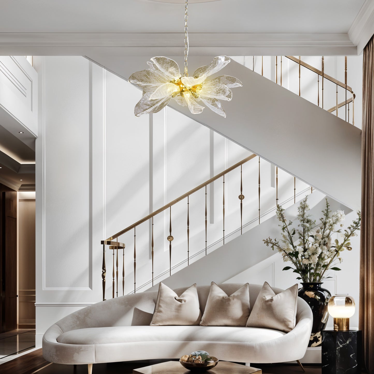 D23 in. 16-Light Gold Modern Chandelier, Crystal Leaf Chandelier for Bedroom, Dining Room, Living Room, Foyer
