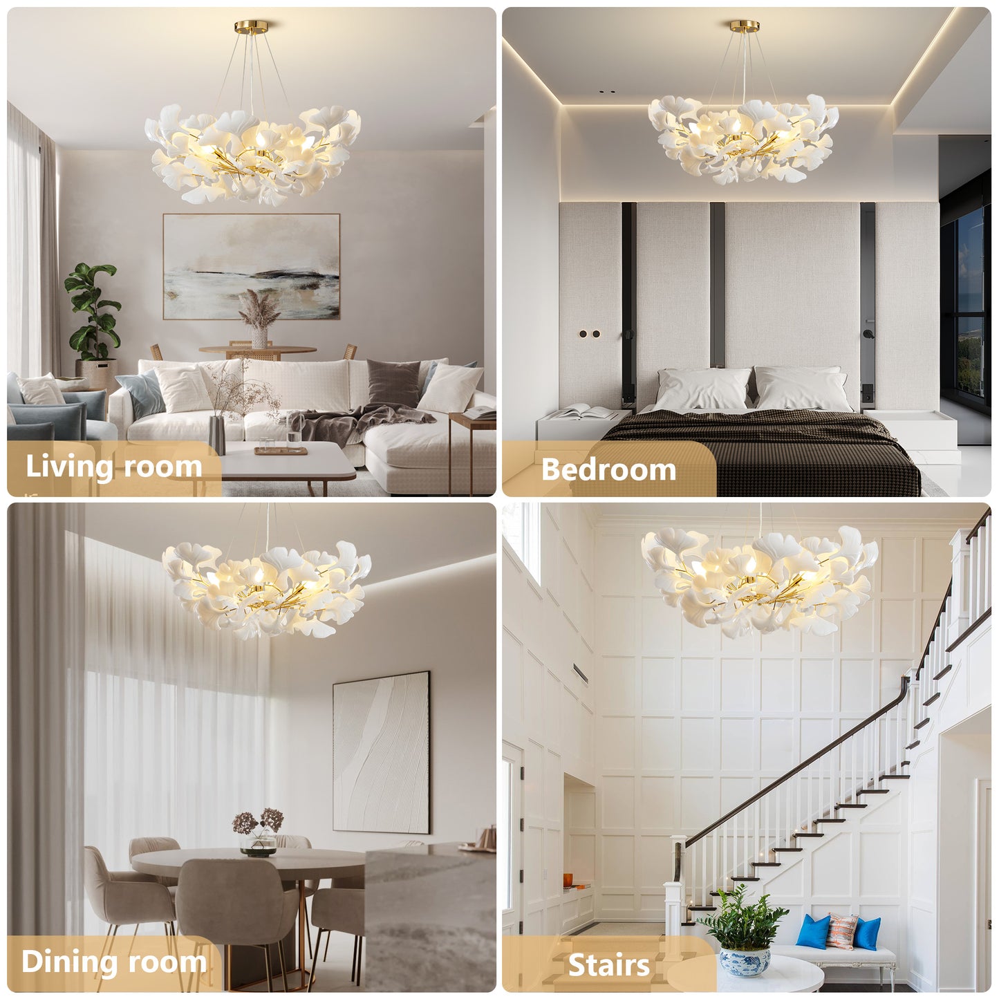 6 Light Gold Chandelier, Luxury Ginkgo Branch Chandelier for Living Room, Dining Room, Foyer, Kitchen Island-L31 in.
