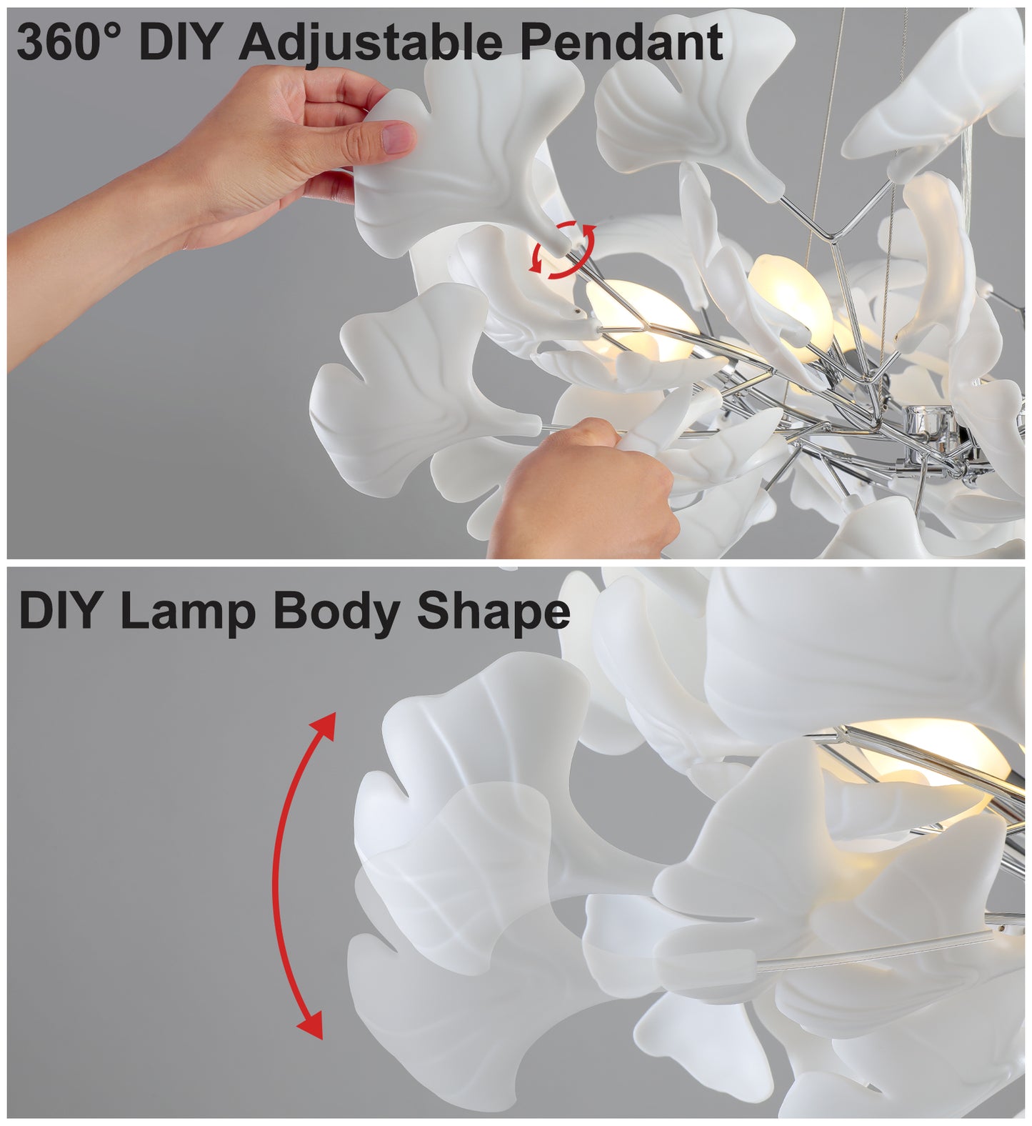 10 Light Silver Chandelier, Luxury Ginkgo Branch Chandelier for Living Room, Dining Room, Foyer, Kitchen Island-L59 in.
