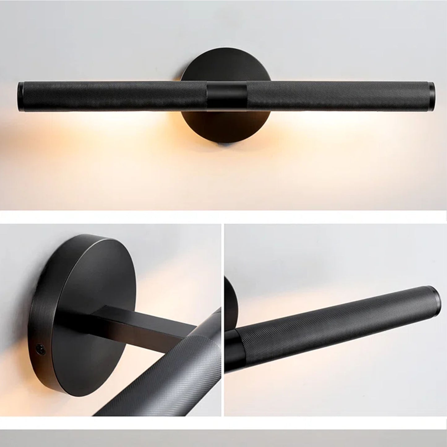 19 in. 2-Light Black Vanity Light, Mirror Wall Light with Solid Brass and Rotatable Knurled Lampshade (Bulbs Included)