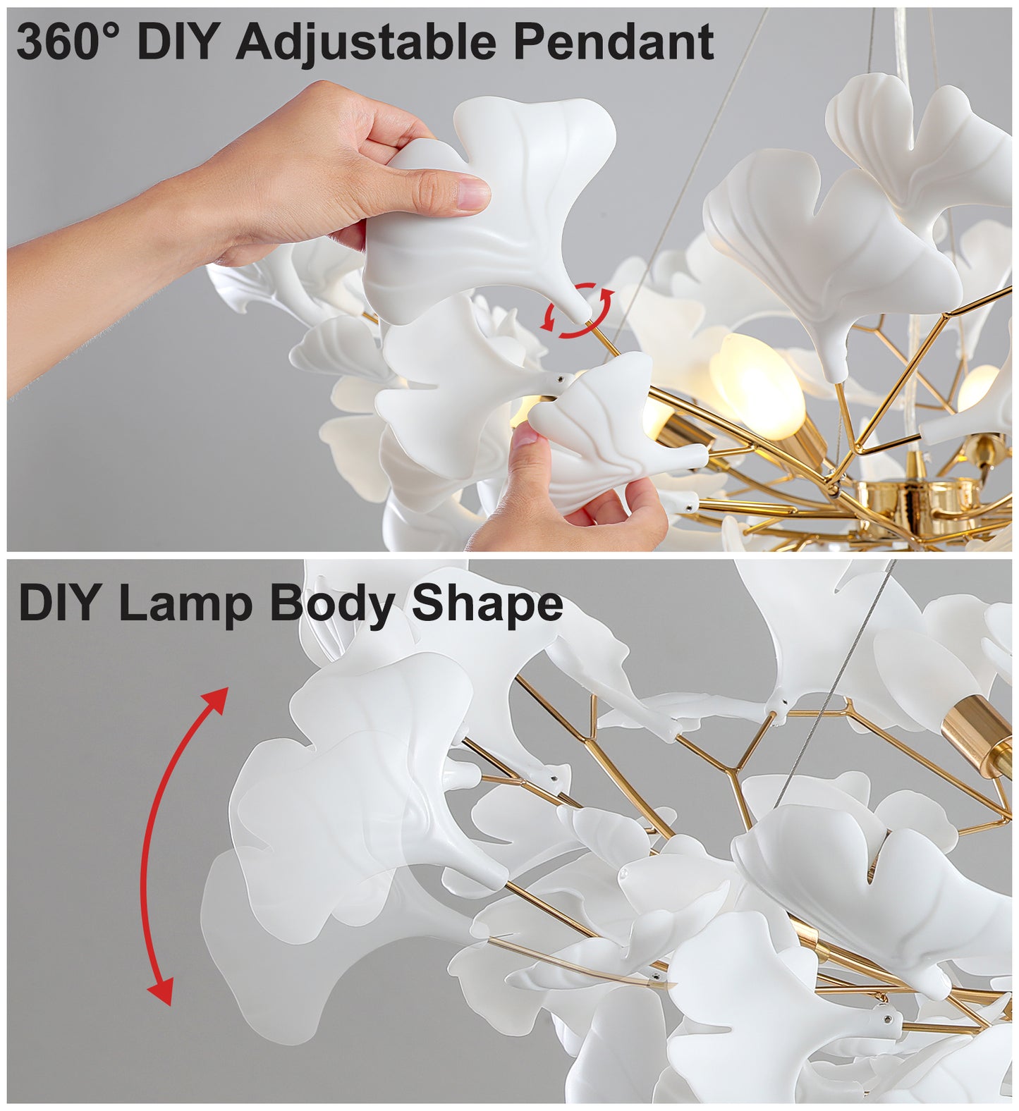 10 Light Gold Chandelier, Luxury Ginkgo Branch Chandelier for Living Room, Dining Room, Foyer, Kitchen Island-L59 in.