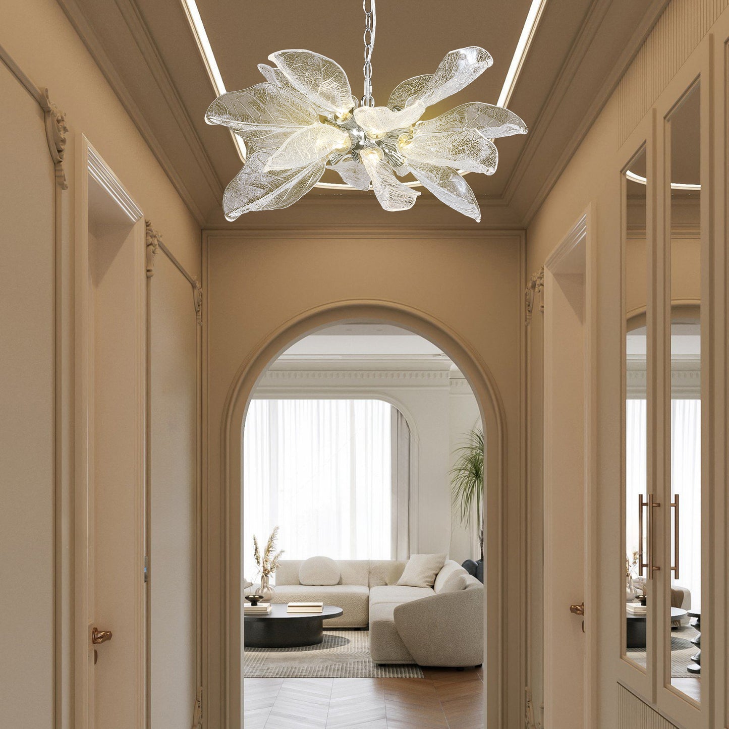 D23 in. 16-Light Silver Modern Chandelier, Crystal Leaf Chandelier for Bedroom, Dining Room, Living Room, Foyer