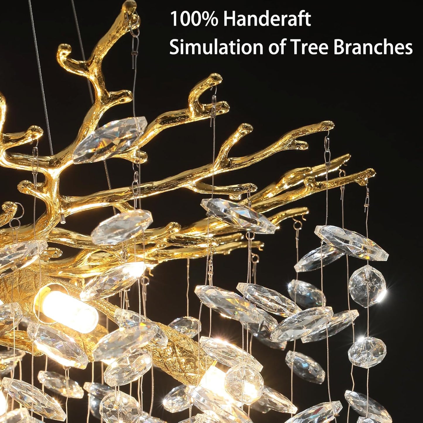 23.6 in. 9-Lights Gold Luxury Crystal Globe Chandelier, Modern Branch Chandelier for Dinning Room, Kitchen, Living Room