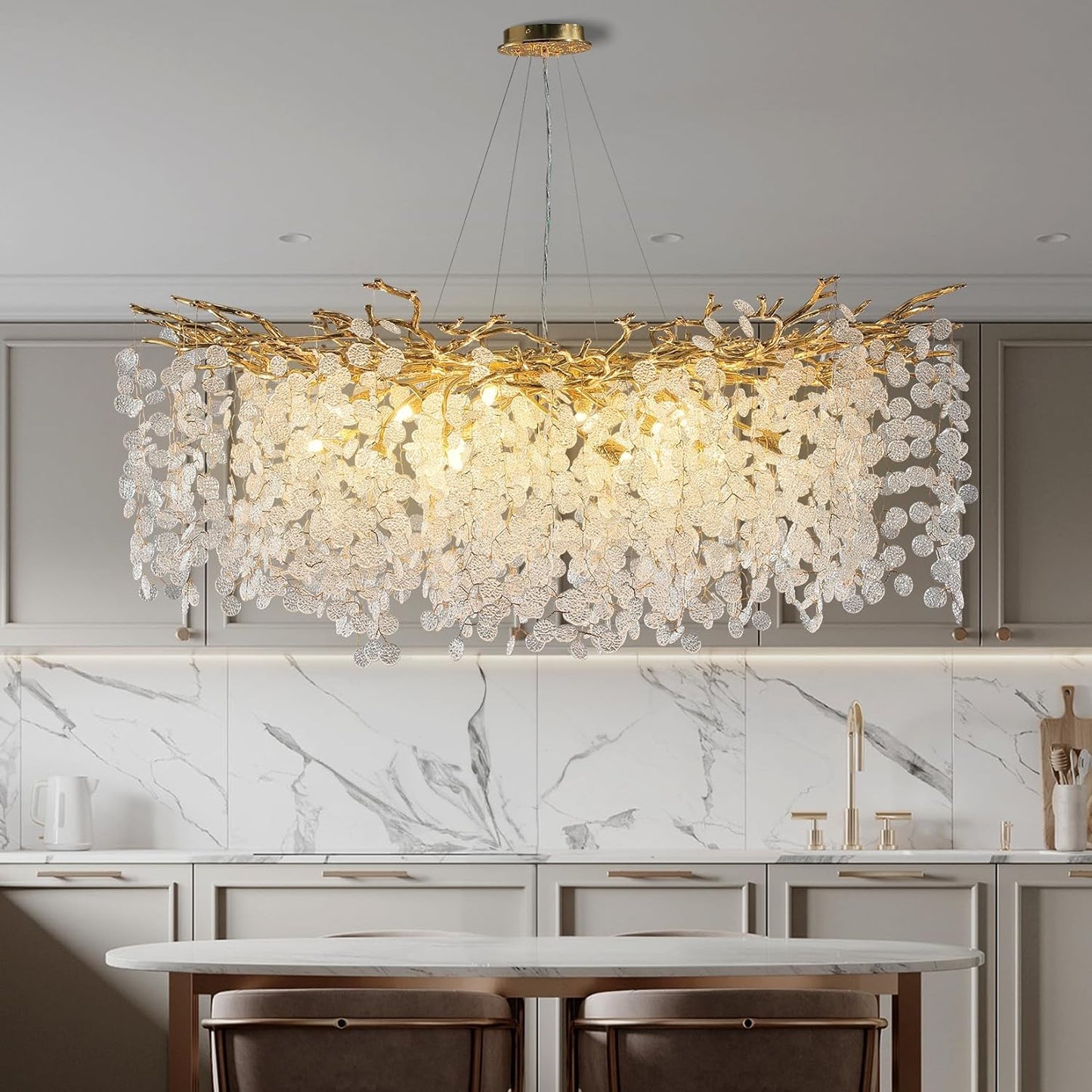 Modern Chandelier 47.2 in.18-Lights Gold Crystal Globe Chandelier for Dining Room, Living Room, Kitchen Island, Foyer