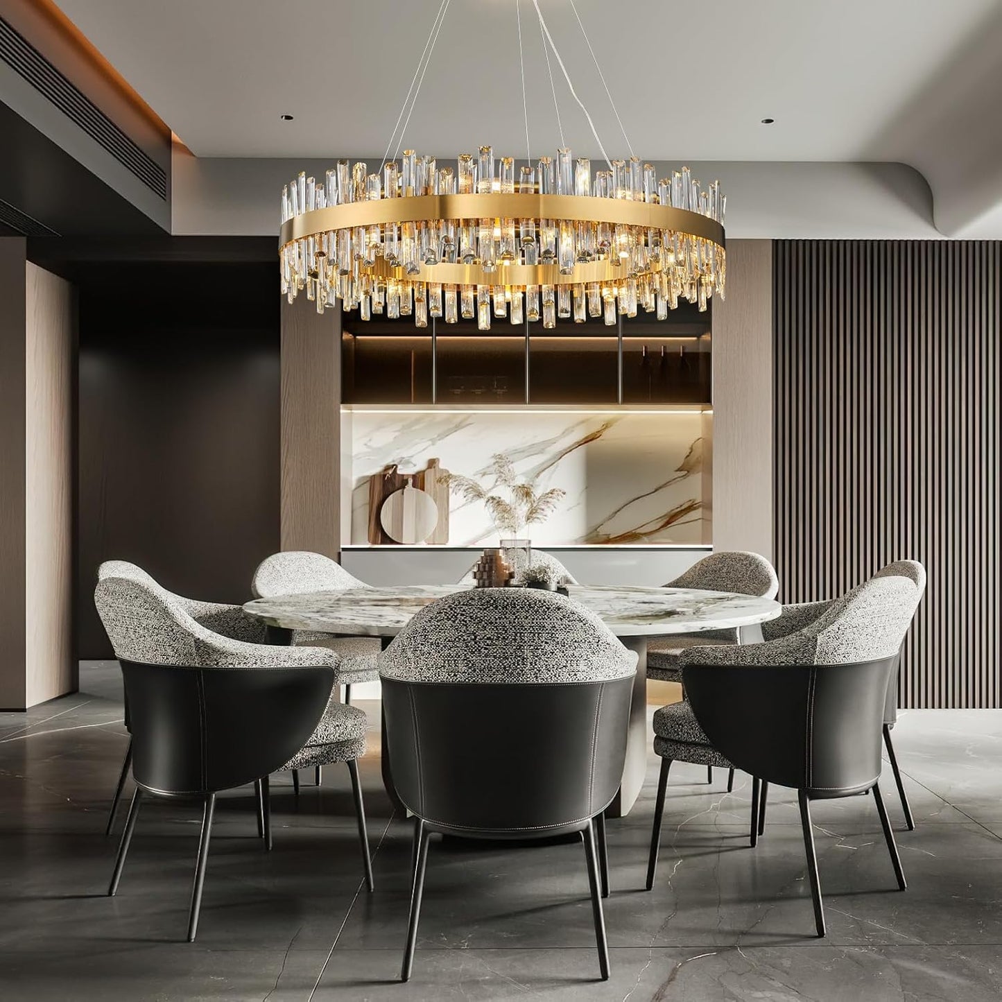 31.5 in. 16-Light Gold Crystal Chandelier, Modern Round K9 Crystal Hanging Pendant Ceiling Light Fixture