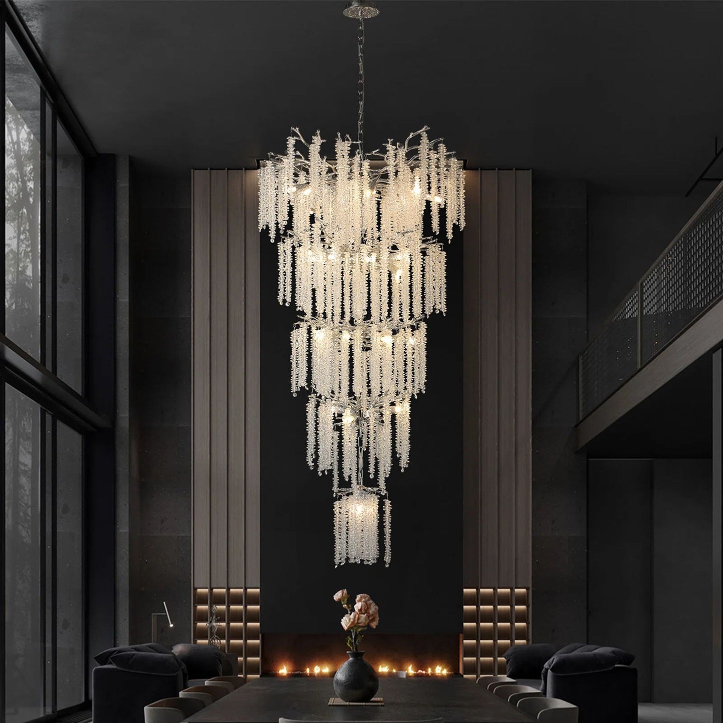 118 in. H, 28-Lights Silver Luxury Crystal Chandelier, Tree Branches Chandelier for Entryway High Ceiling Chandelier