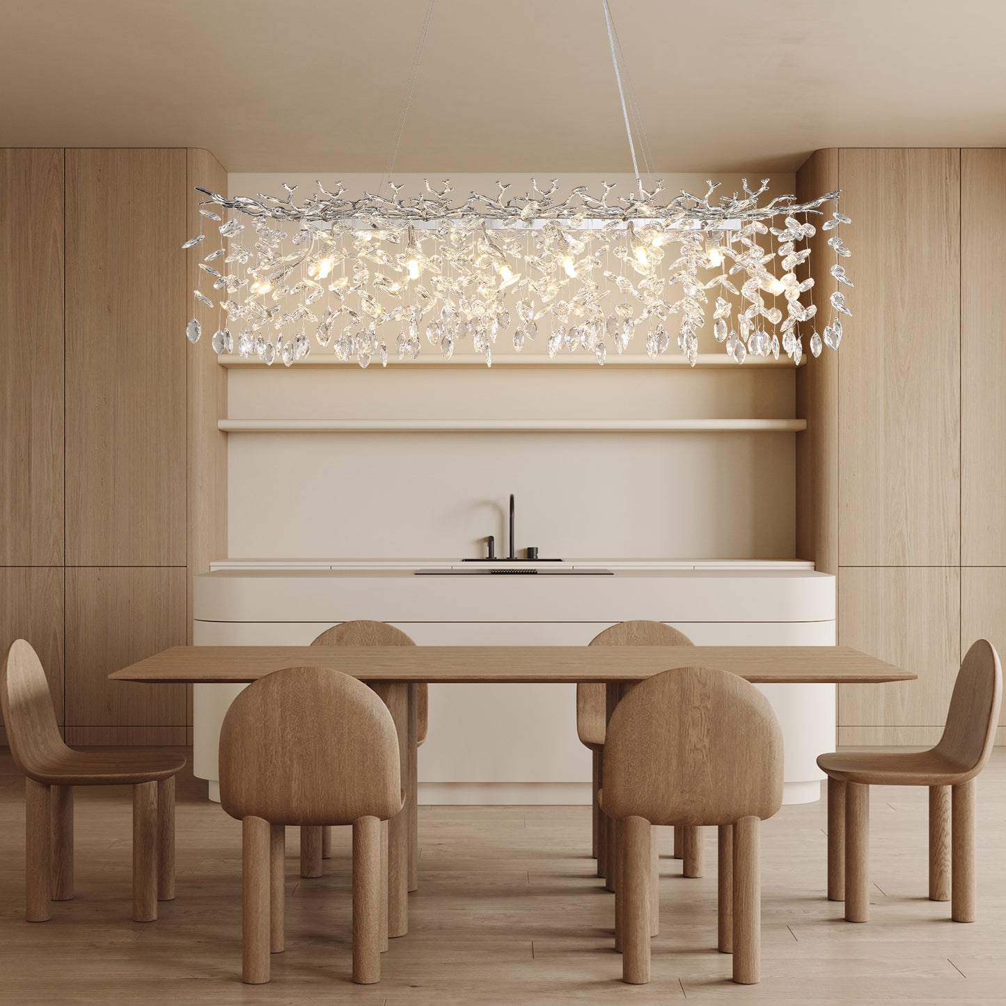 Modern Chandelier 70.8 in.20-Lights Silver Luxury Crystal Linear Chandelier for Dinning Room, Kitchen Island, Foyer