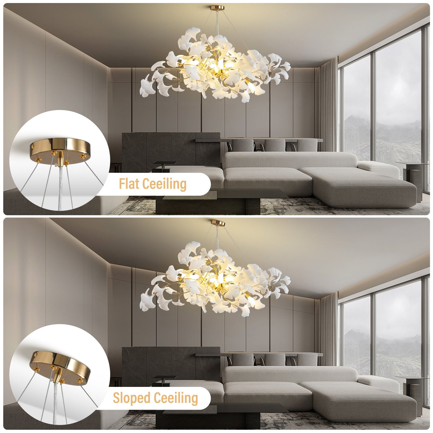 10 Light Gold Chandelier, Luxury Ginkgo Branch Chandelier for Living Room, Dining Room, Foyer, Kitchen Island-L59 in.
