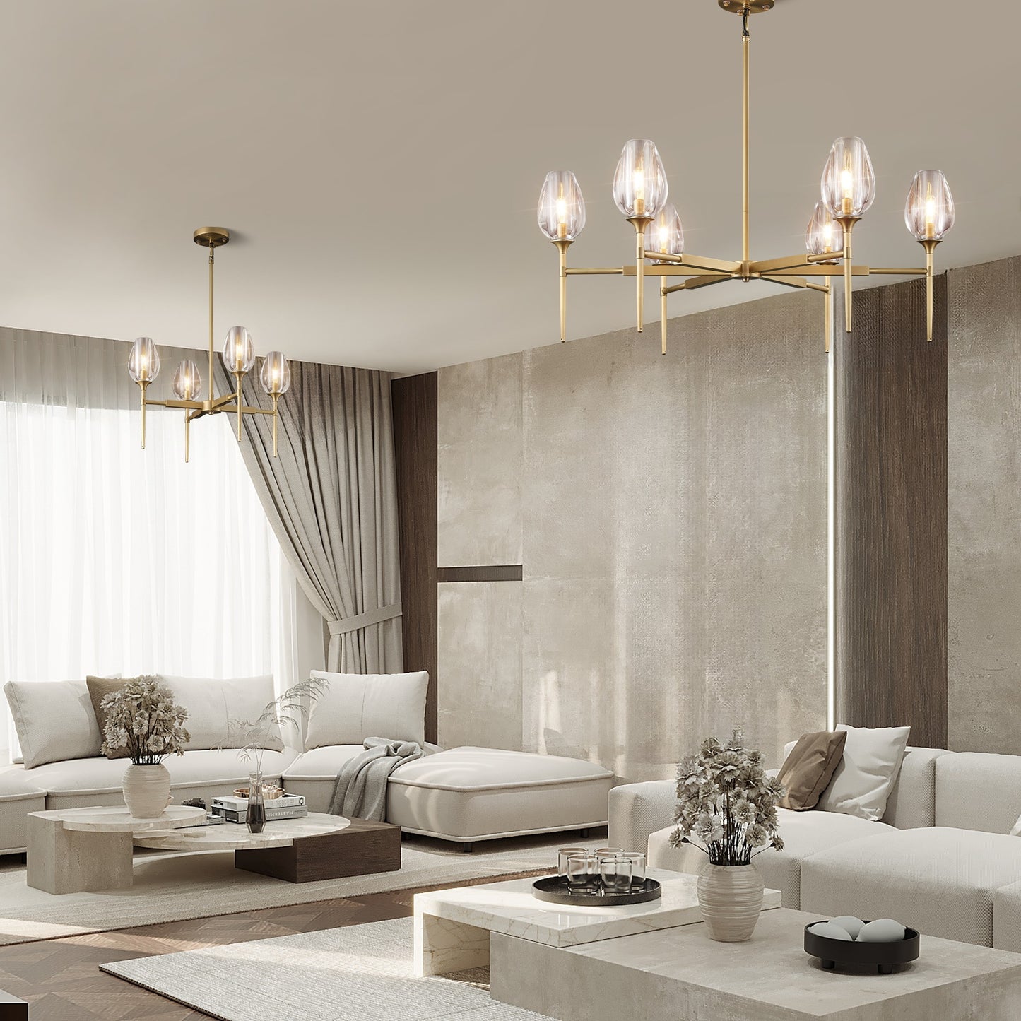Modern Tulip Chandelier 42 in. 6-Light Gold Tulip Round Chandelier for Dining Room, Living Room, Foyer, Hallway