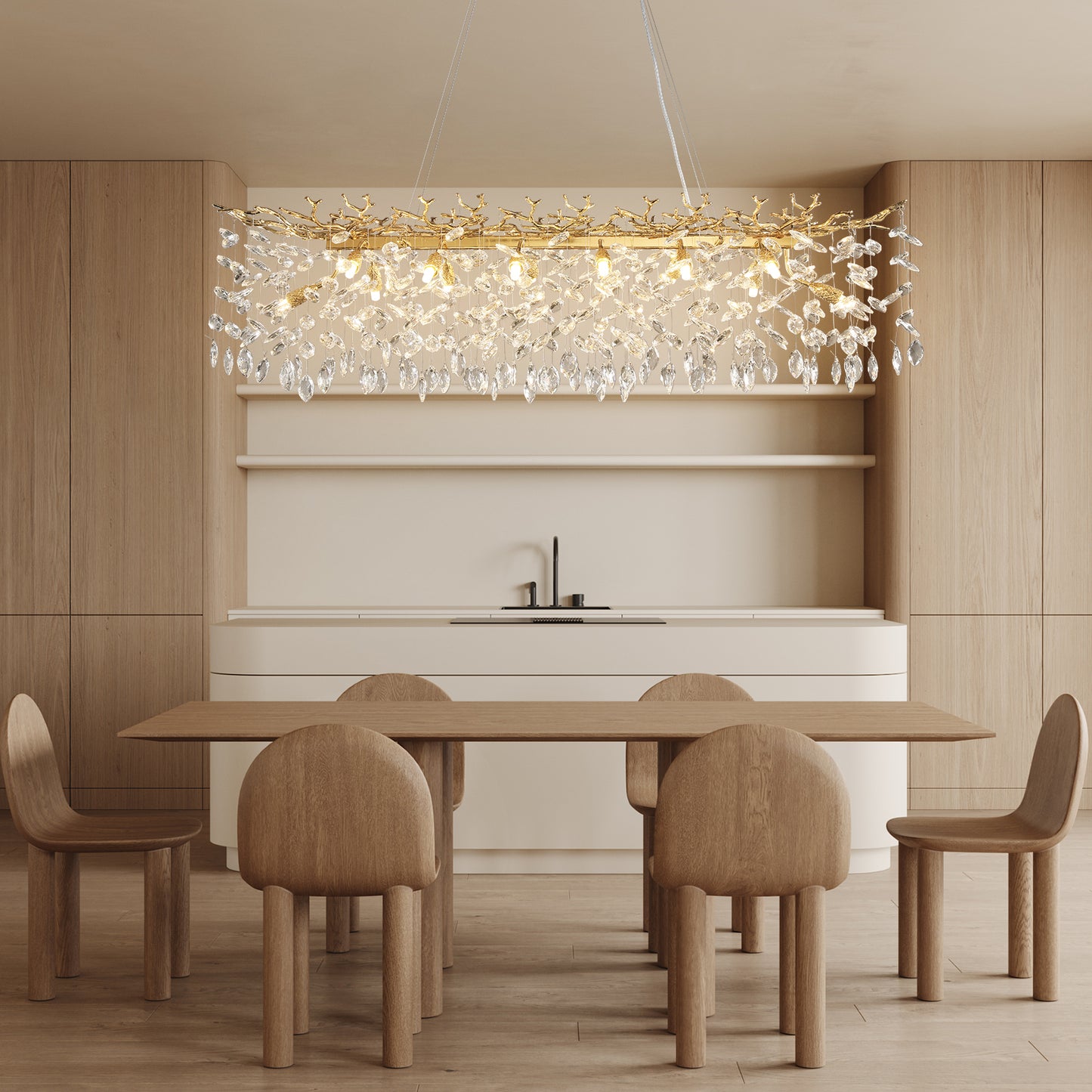 47.2 in. Modern 14-Lights Gold Luxury Crystal Linear Chandelier for Dining Room