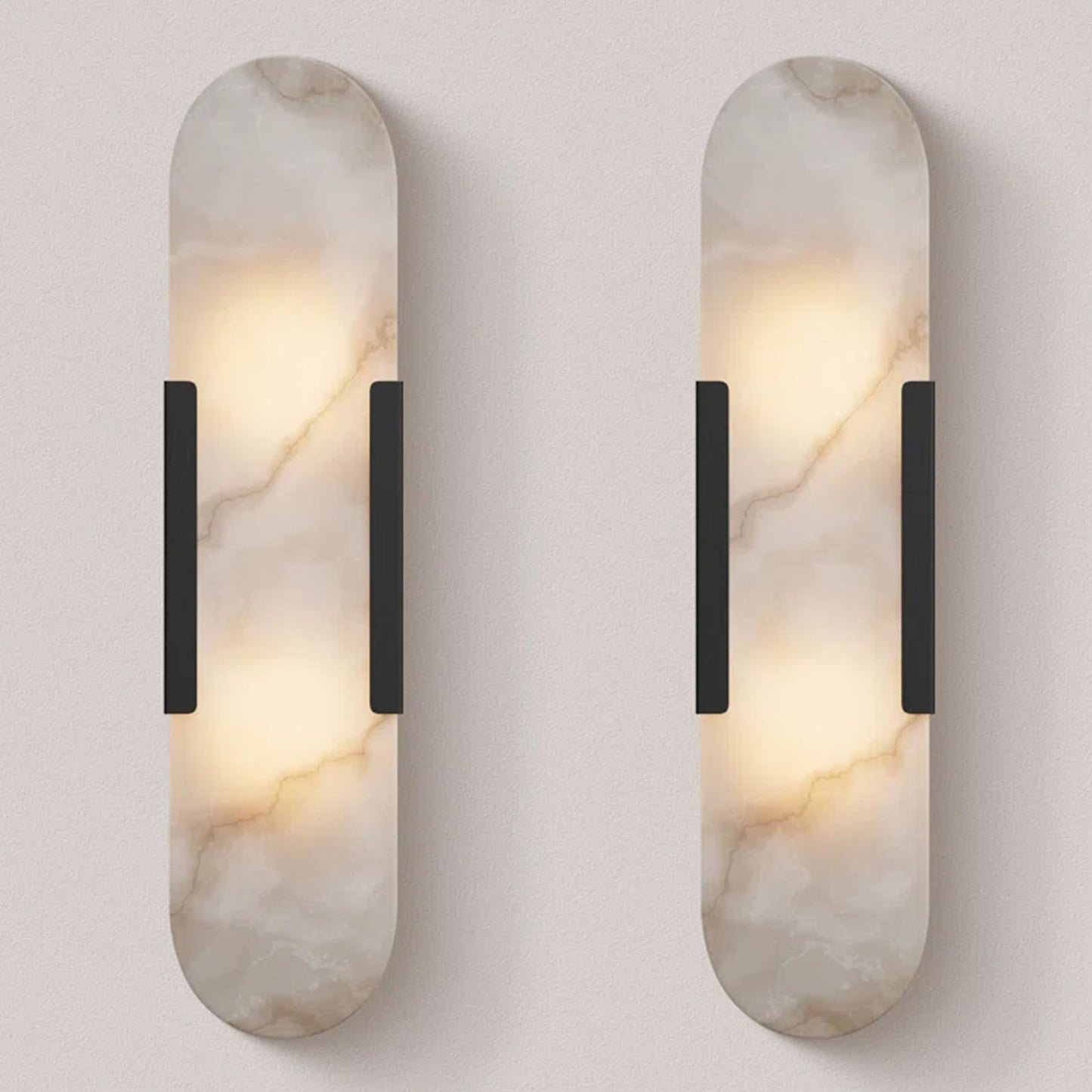 19.8 in. 2-Light Alabaster Black Wall Sconce, Natural Marble Wall Light for Living Room, Dining Room, Bedroom (2-Sets)