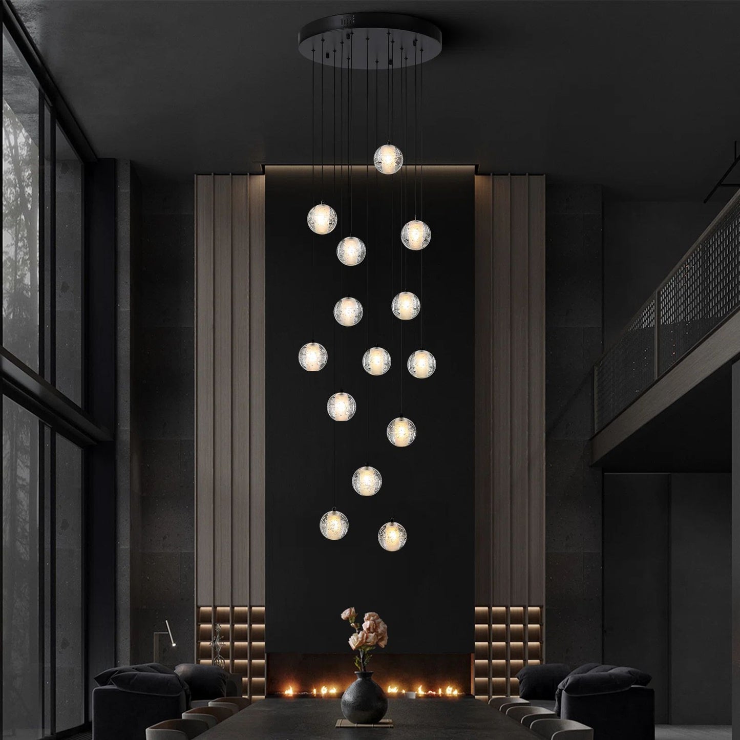 14-Lights Black Staircase Chandelier, Modern Pendant Light Fixture for Living Room, Bedroom, Dinning Room, Foyer