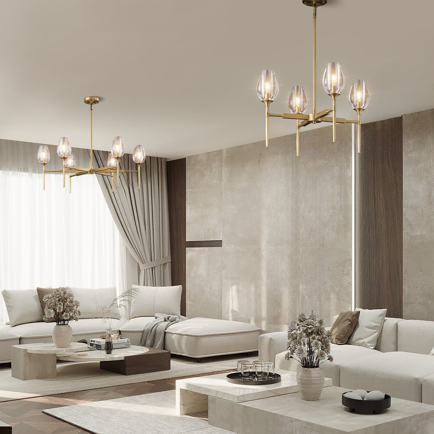 Modern Tulip Chandelier 27 in. 4-Light Gold Tulip Round Chandelier for Dining Room, Living Room, Foyer, Hallway