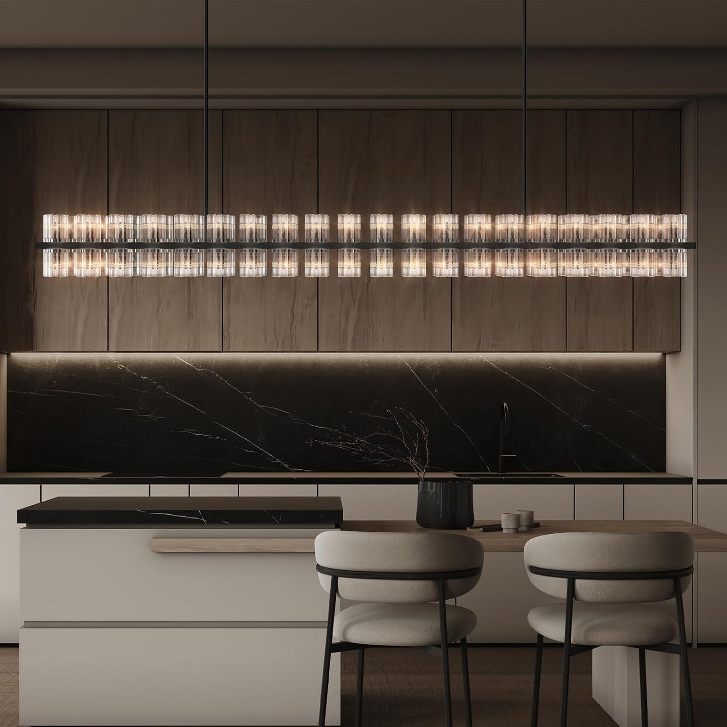 80-Light Black Rectangular Chandelier, 72 in. Modern K9 Crystal Chandelier for Dining Room, Living Room, Foyer