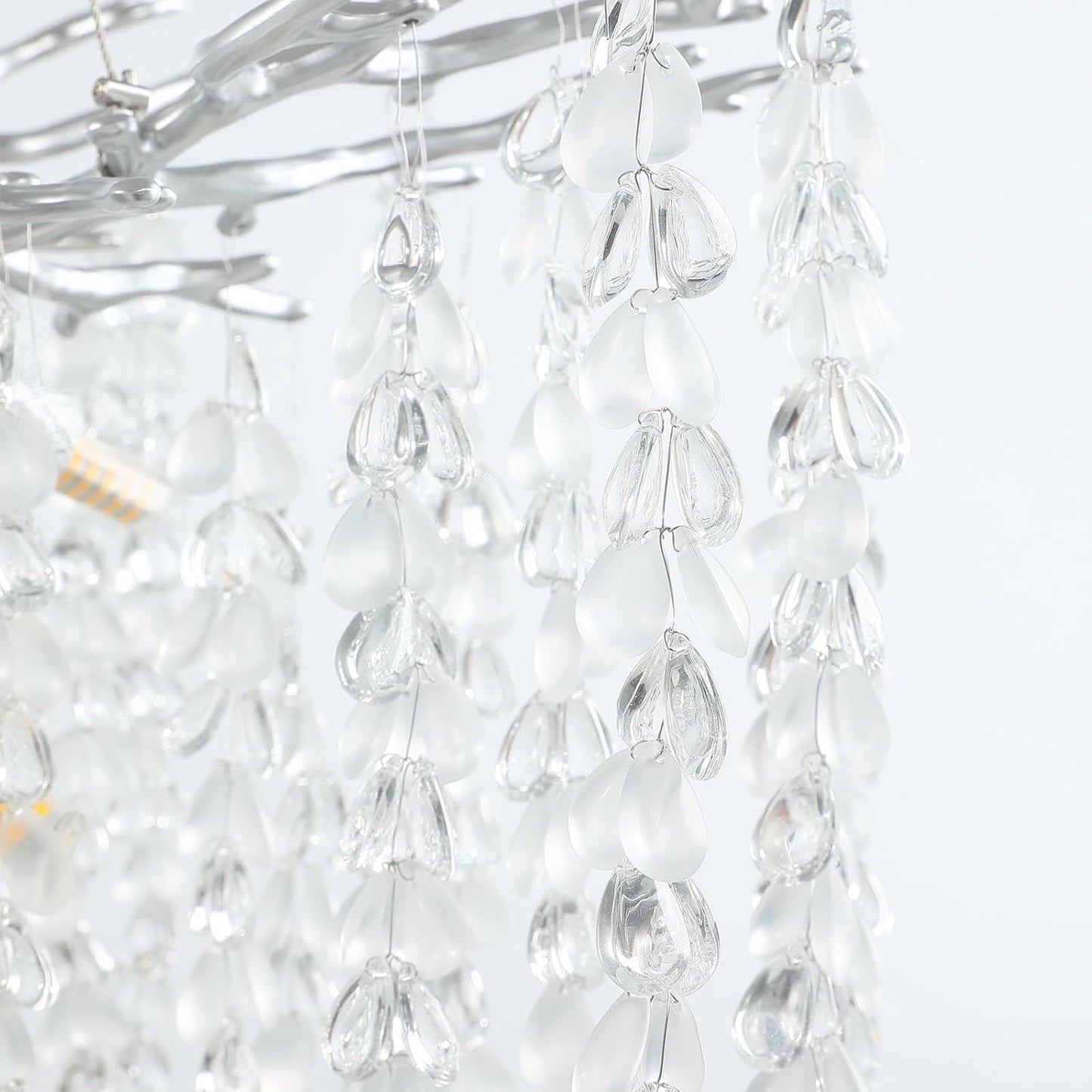 24" 8-Light Modern Crystal Chandelier Silver Tree Branch Round Chandelier for Dining Room Living Room Bedroom, Entryway