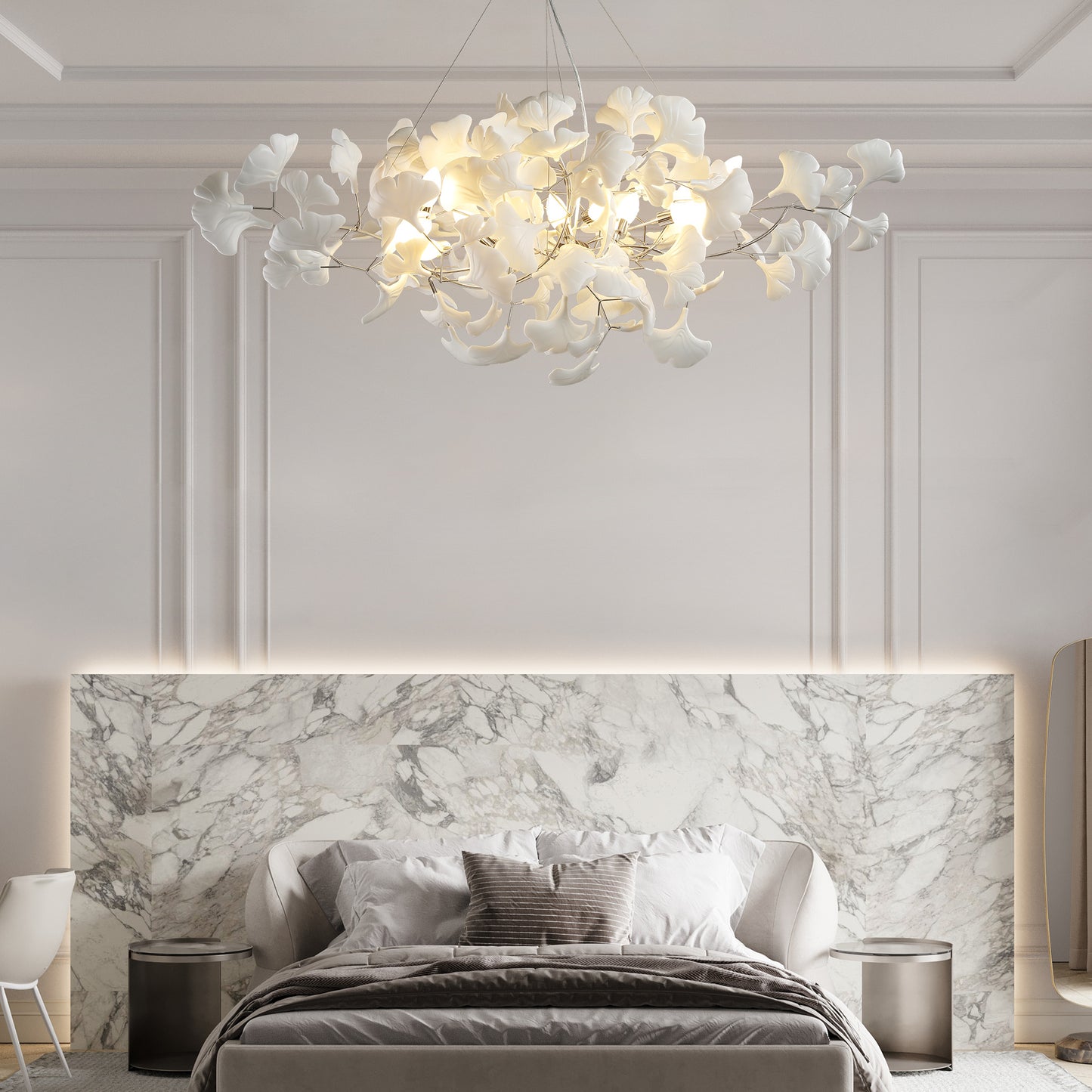 10 Light Silver Chandelier, Luxury Ginkgo Branch Chandelier for Living Room, Dining Room, Foyer, Kitchen Island-L59 in.