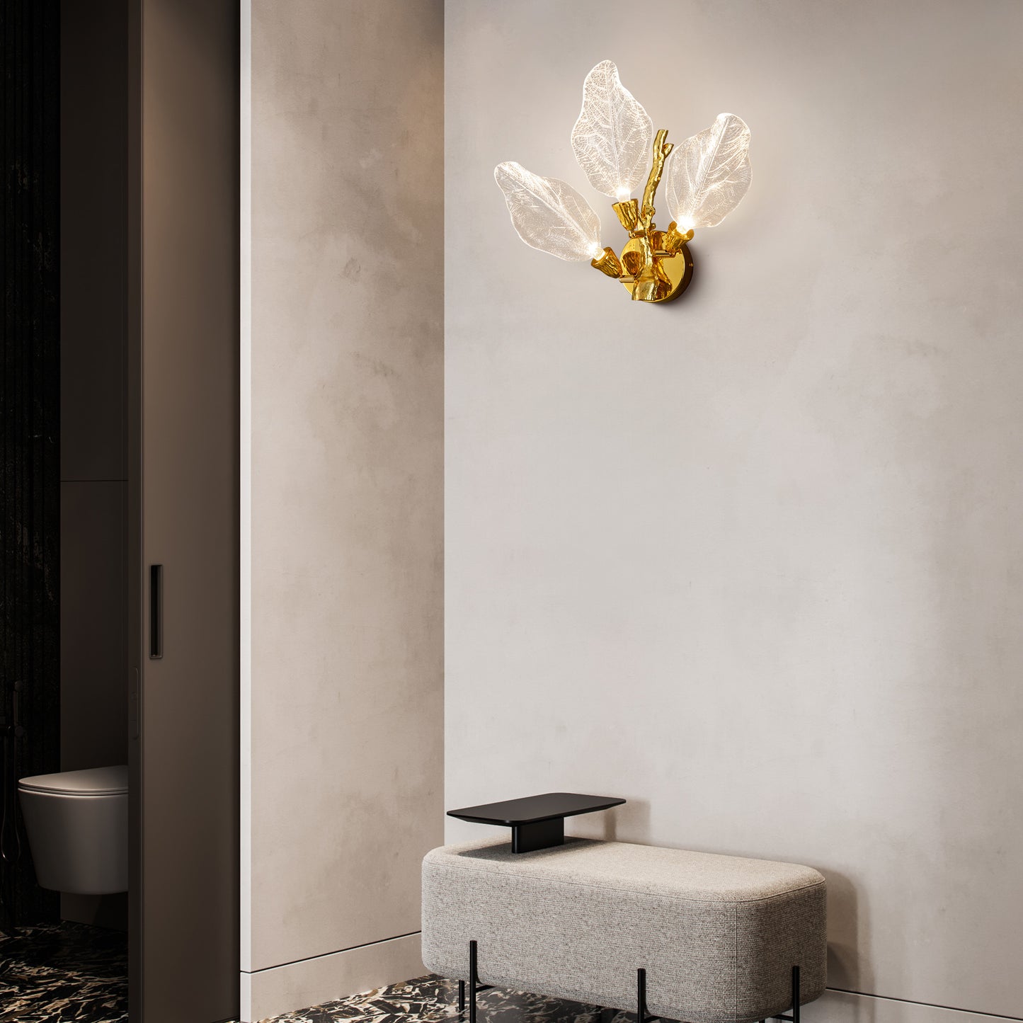 Modern 13.4 in. 3-Light Gold Bionic Leaf Wall Sconce LED Vanity Lighting Fixtures for Bathroom Hallway Living Room Stair