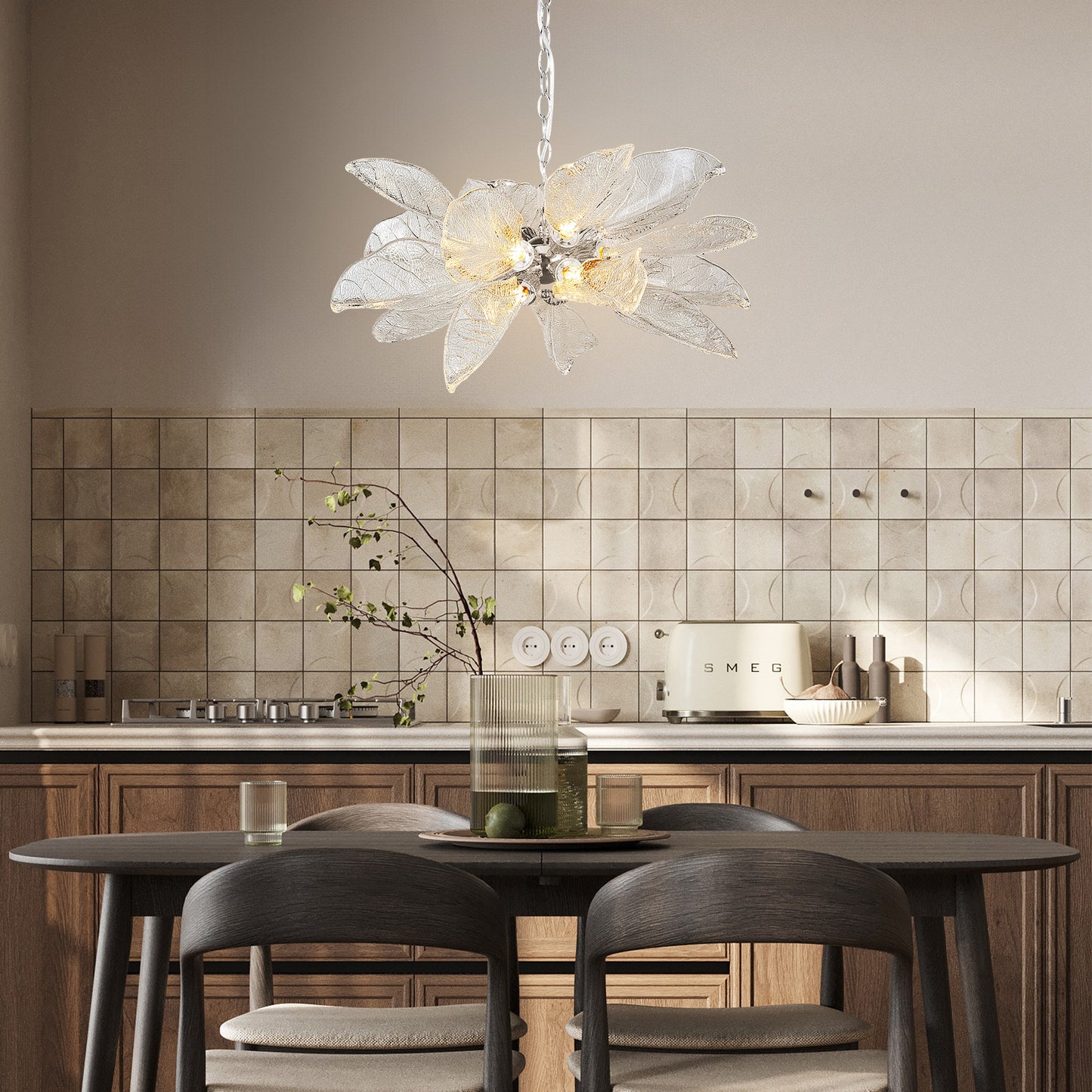 D23 in. 16-Light Silver Modern Chandelier, Crystal Leaf Chandelier for Bedroom, Dining Room, Living Room, Foyer