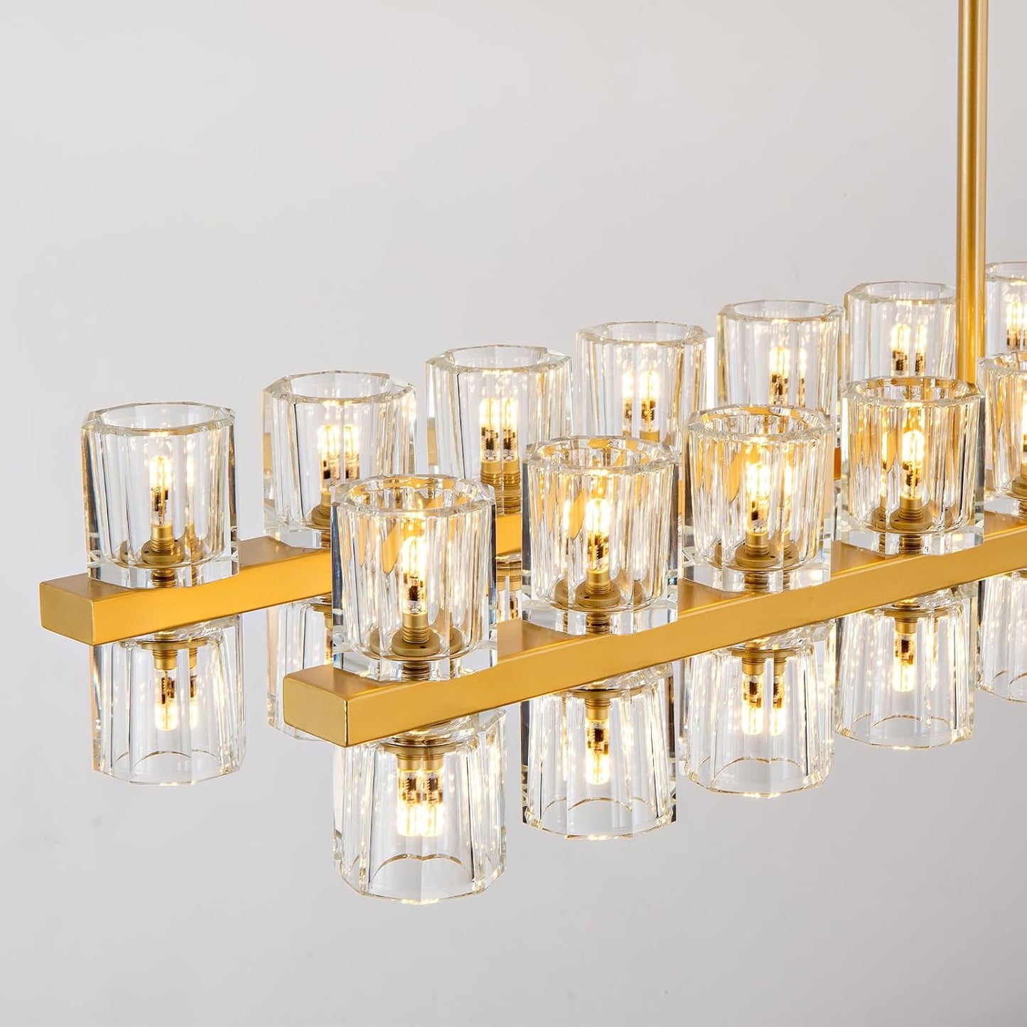 80-Light Gold Rectangular Chandelier, 72 in. Modern K9 Crystal Chandelier for Dining Room, Living Room, Foyer