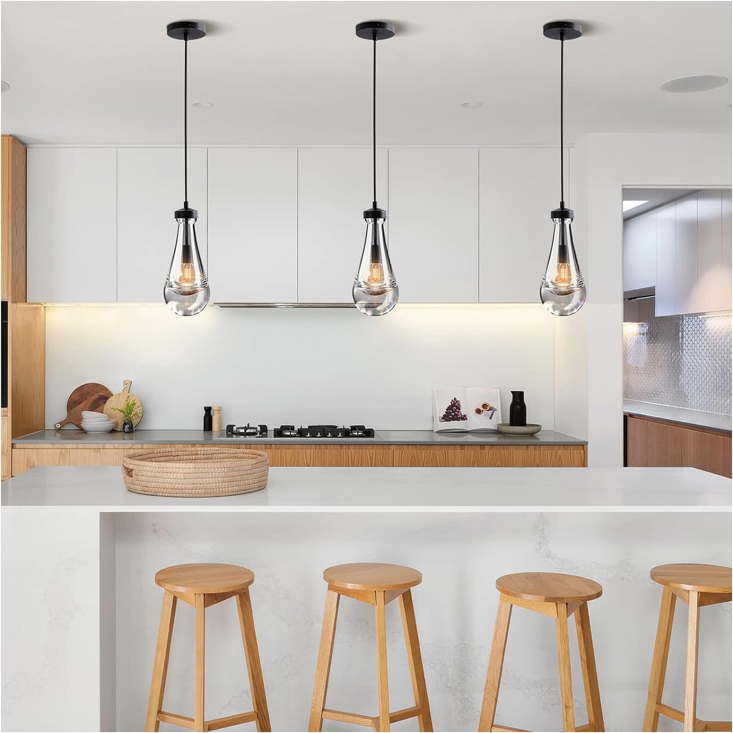 1-Light Modern Black Chandelier, Pendant Light Kitchen Island with Raindrop Glass Shade, (1-Set)