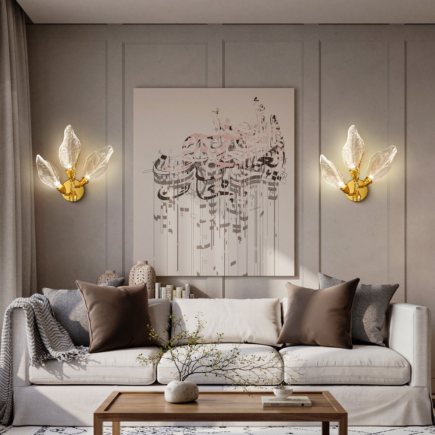 Modern 13.4 in. 3-Light Gold Bionic Leaf Wall Sconce LED Vanity Lighting Fixtures for Bathroom Hallway Living Room Stair