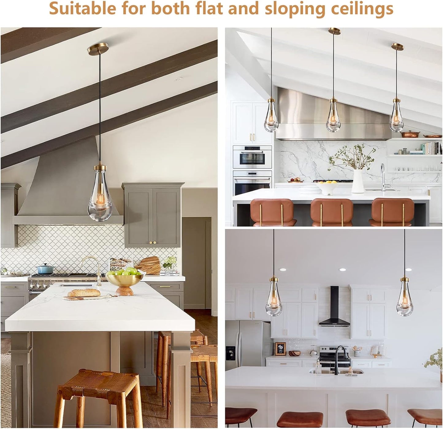 1-Light Modern Copper Chandelier, Pendant Light Kitchen Island with Raindrop Glass Shade, 1-Set