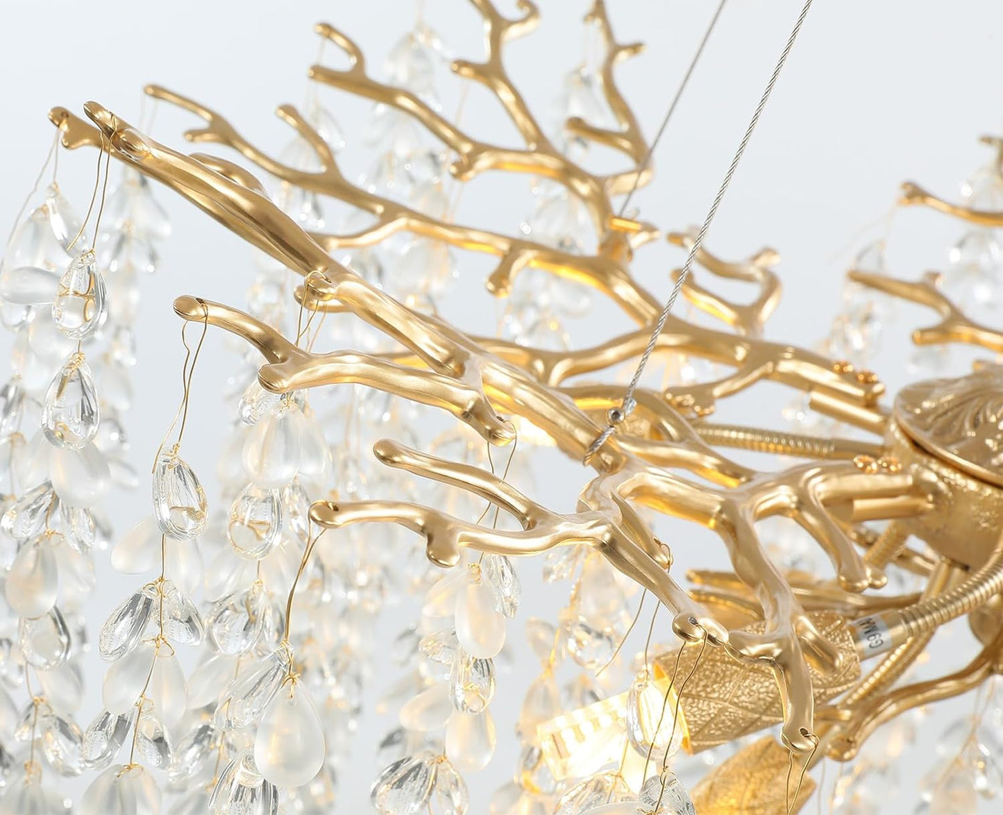 24" 8-Light Modern Crystal Chandelier, Gold Tree Branch Round Chandelier for Dining Room, Living Room, Bedroom, Entryway