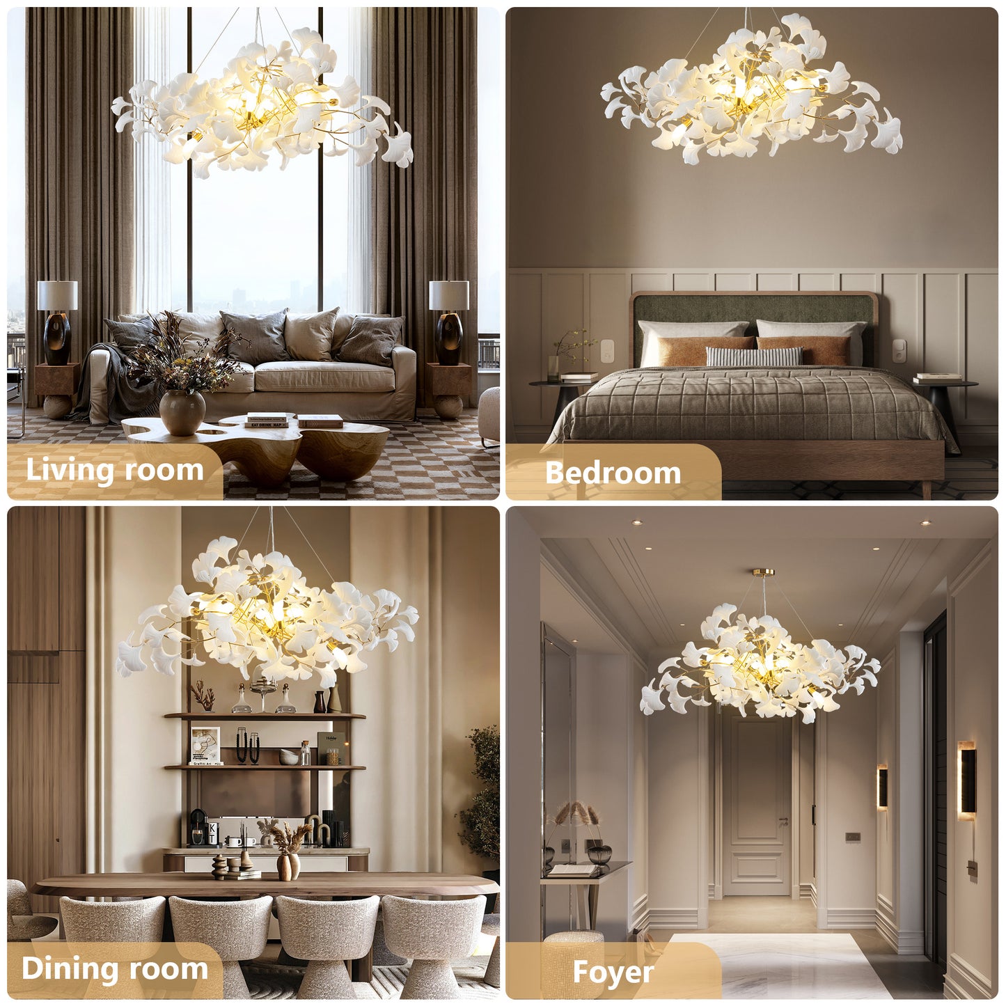 10 Light Gold Chandelier, Luxury Ginkgo Branch Chandelier for Living Room, Dining Room, Foyer, Kitchen Island-L59 in.