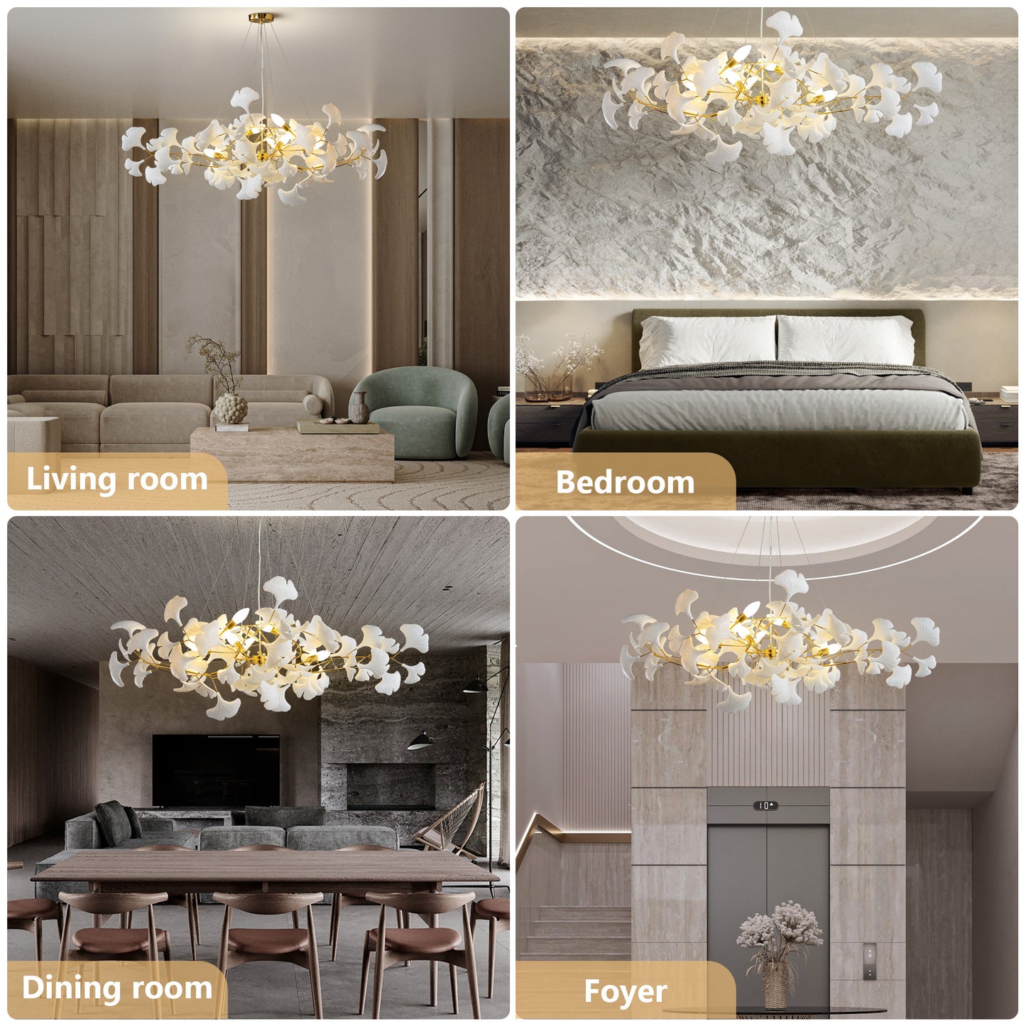 6-Light Gold Chandelier, Luxury Ginkgo Branch Chandelier for Living Room, Dining Room, Foyer, Kitchen Island-L 47 in.