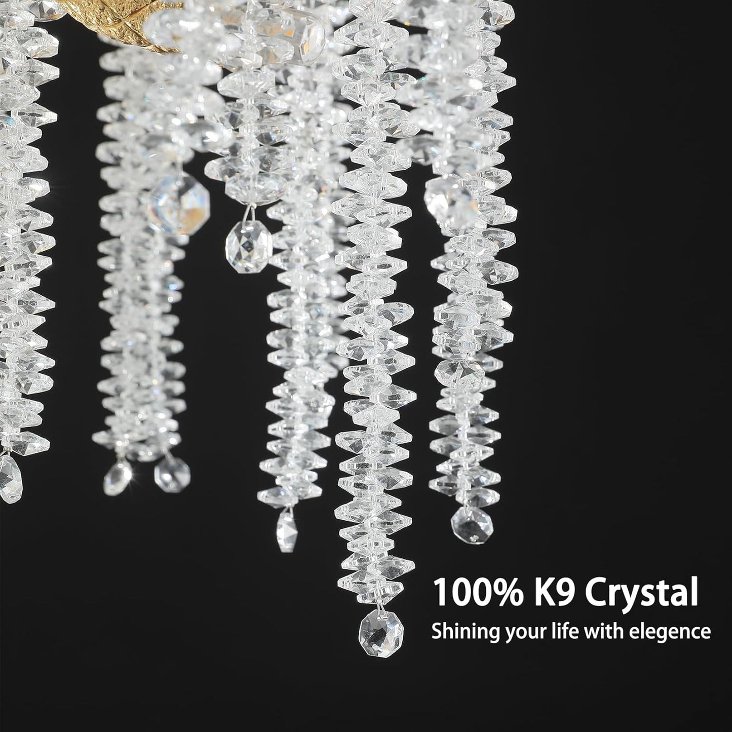 30in. 10-Light Modern Crystal Chandelier, Gold Round Luxury Tree Branch Chandelier for Dining Room, Living Room, Bedroom