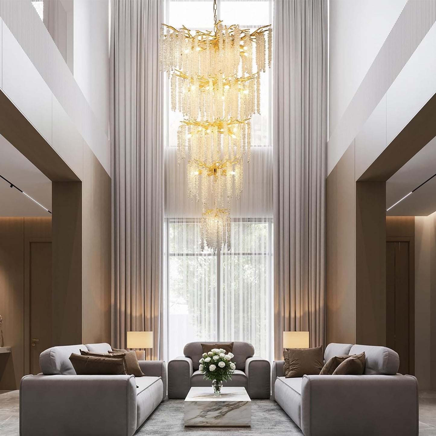 28-Lights Gold Luxury Crystal Chandelier for Dining Room, Living Room, Kitchen Island-No Bulbs Included
