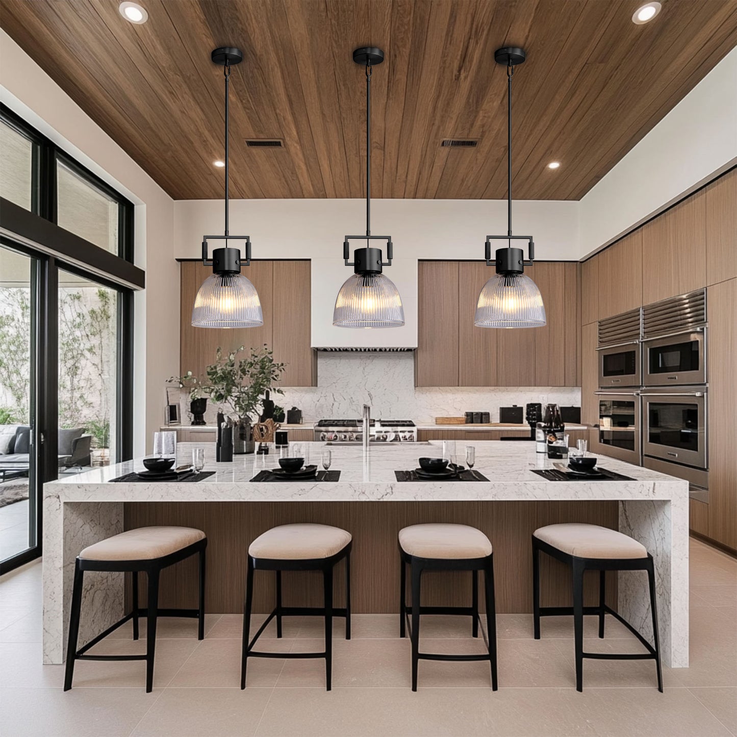 Modern Farmhouse Shaded Kitchen Island Pendant Lighting,1-Light Black Pendant Light with Glass Shade,Black Pendant Light