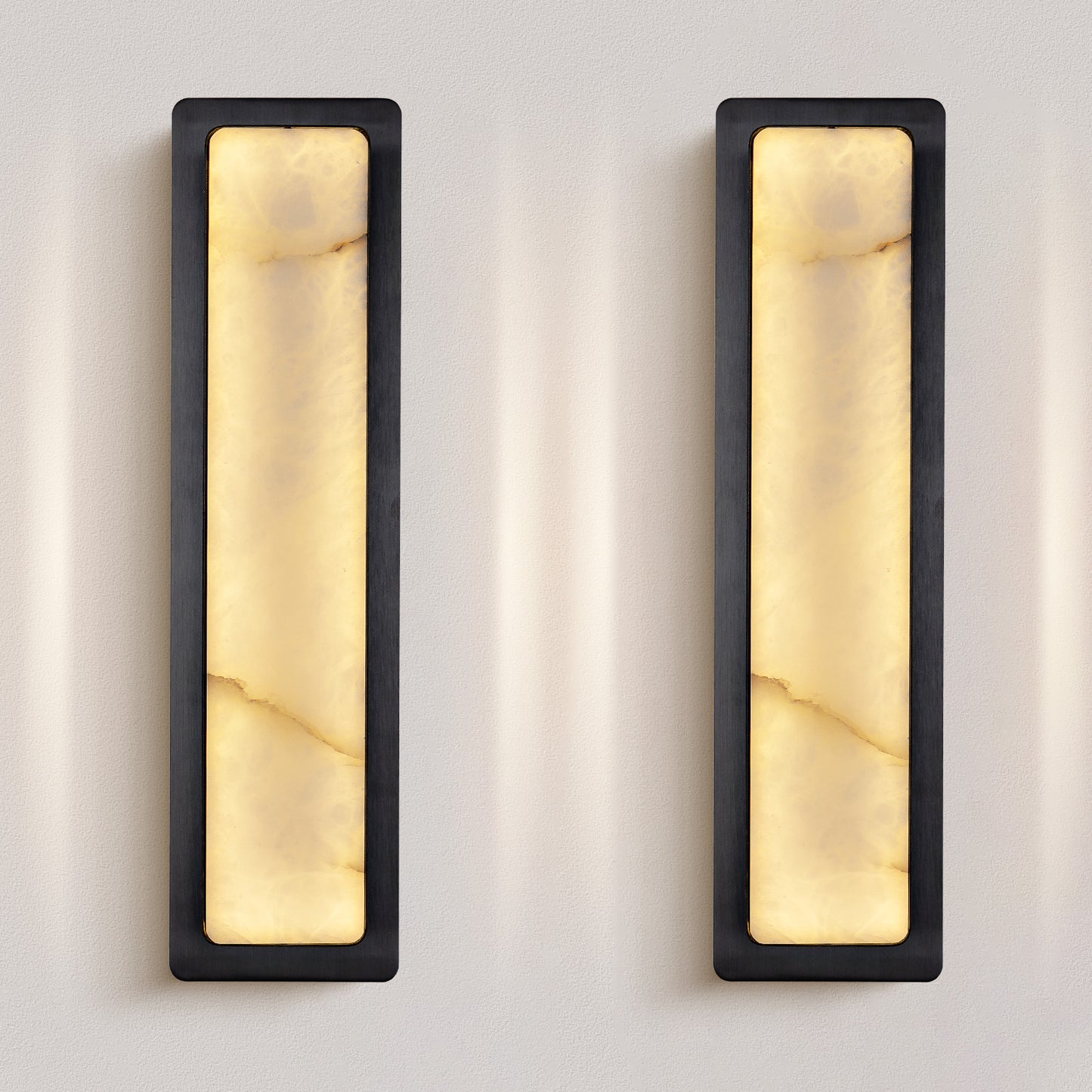20 in. 1-Light 2-Piece Black LED Wall Sconce,Natural Alabaster Modern Wall Light for Bedroom, Bathroom, Living Room