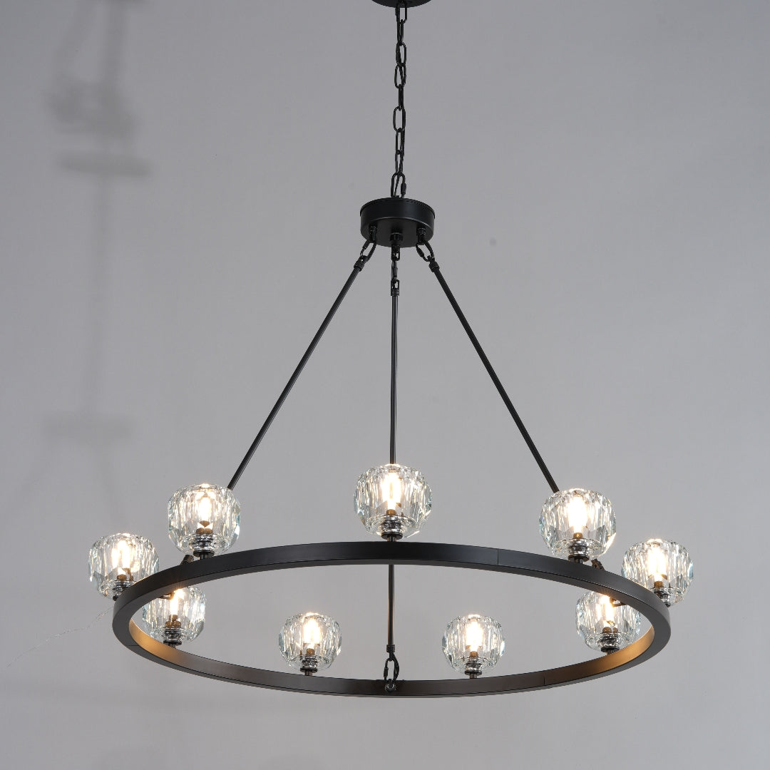 Farmhouse Chandelier 36 in. 12-Light Black Wagon Wheel Chandelier for Dinning Room, Kitchen Island, Foyer, Bedroom