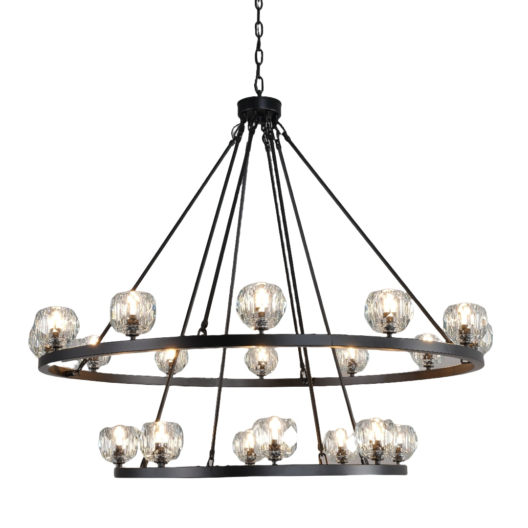 Farmhouse Chandelier 48 in. 30-Light Black Wagon Wheel Chandelier for Dinning Room, Kitchen Island, Foyer, Bedroom