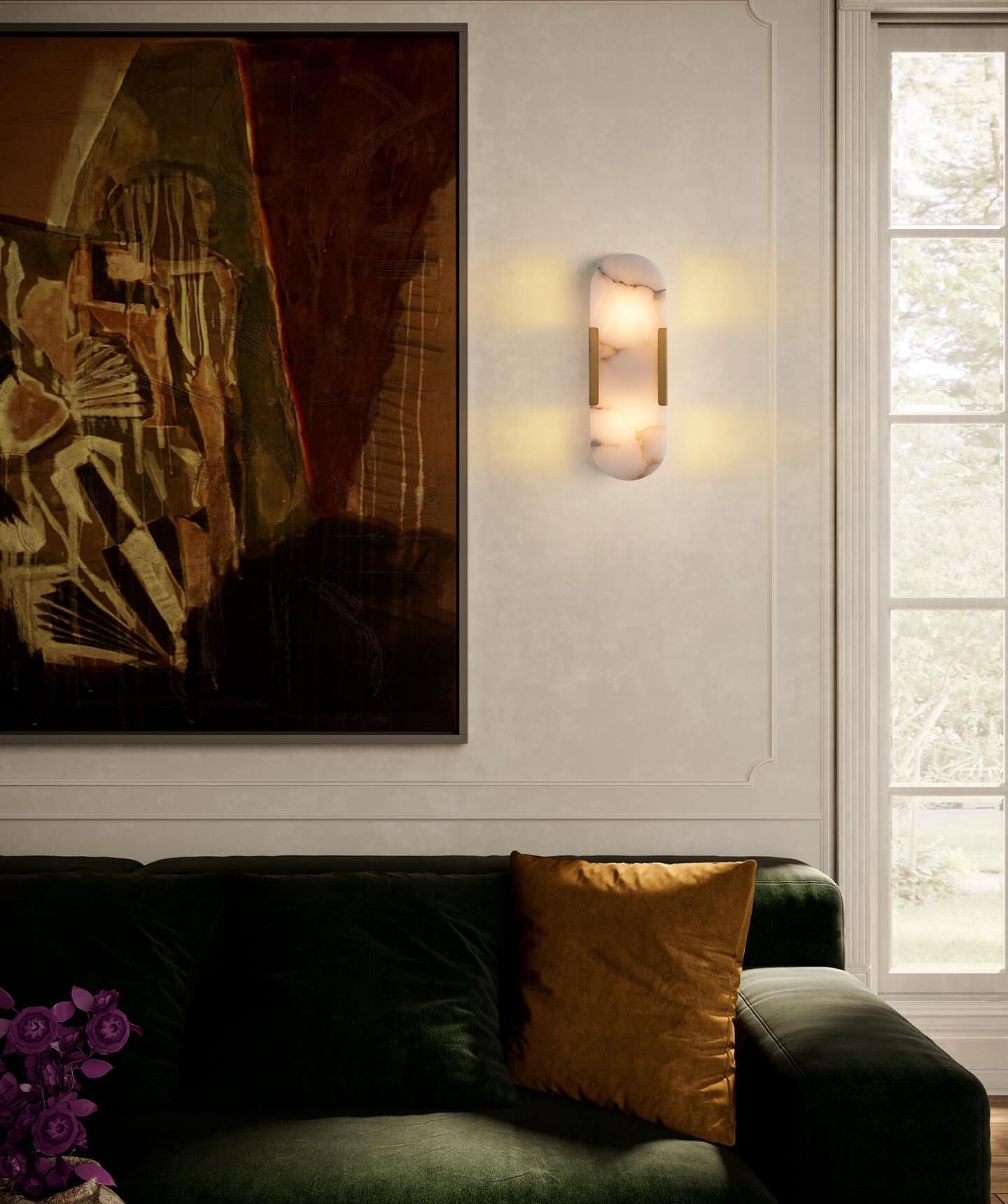 14 in. 2-Lights Gold LED Wall Sconce, Natural Alabaster Modern Wall Light for Bedroom, Bathroom, Living Room(Set of 1)