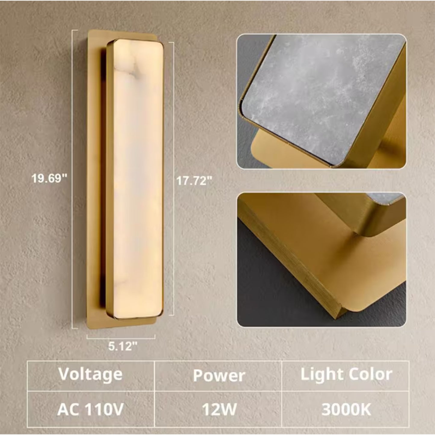 20 in. 1-Light 2-Piece Gold LED Wall Sconce, Natural Alabaster Modern Wall Light for Bedroom, Bathroom, Living Room