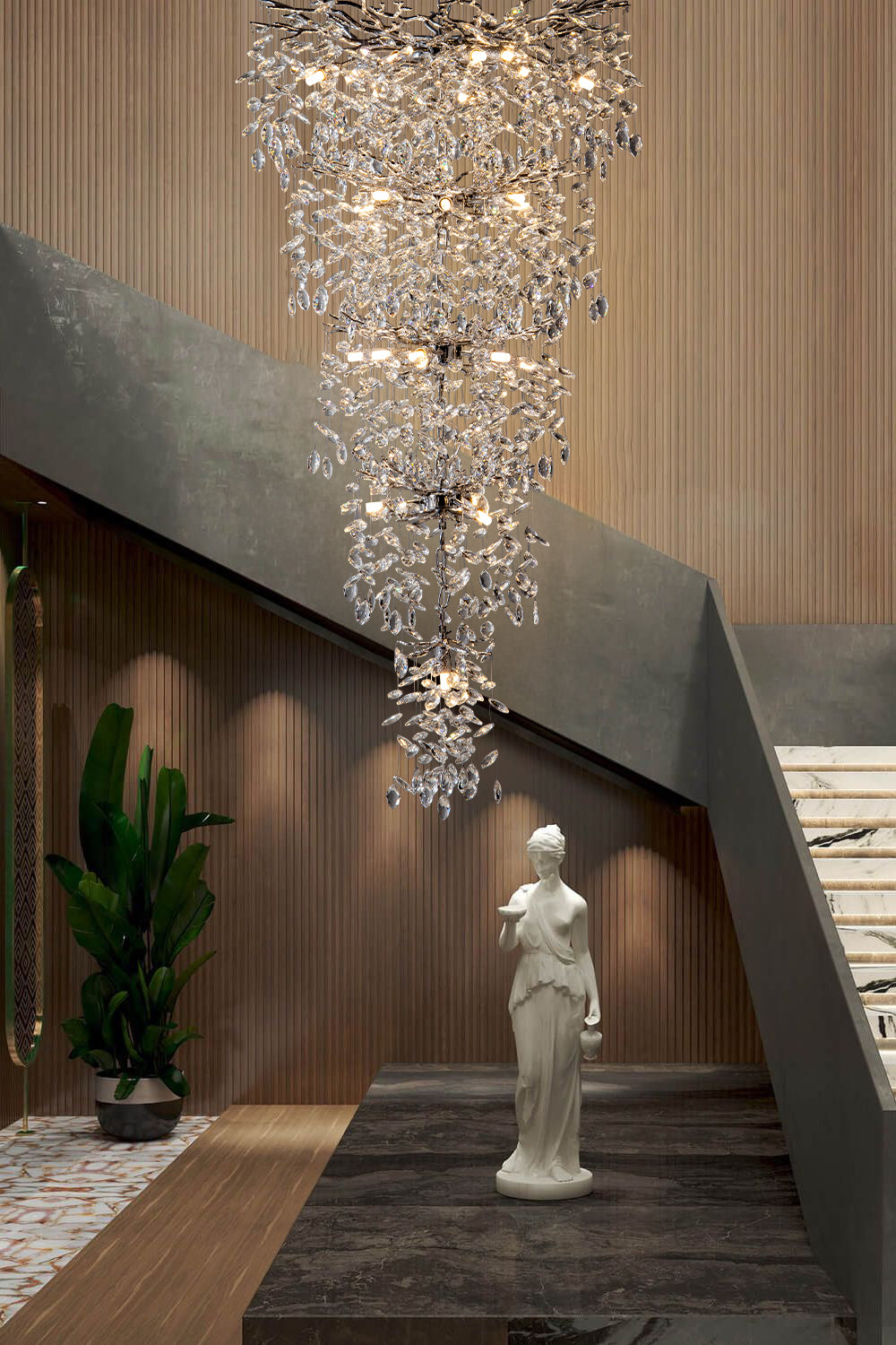 Modern Chandelier 118 in. 28-Lights Crystal Silver Chandelier for Foyer,Staircase, Living room, Multiple Tier Chandelier
