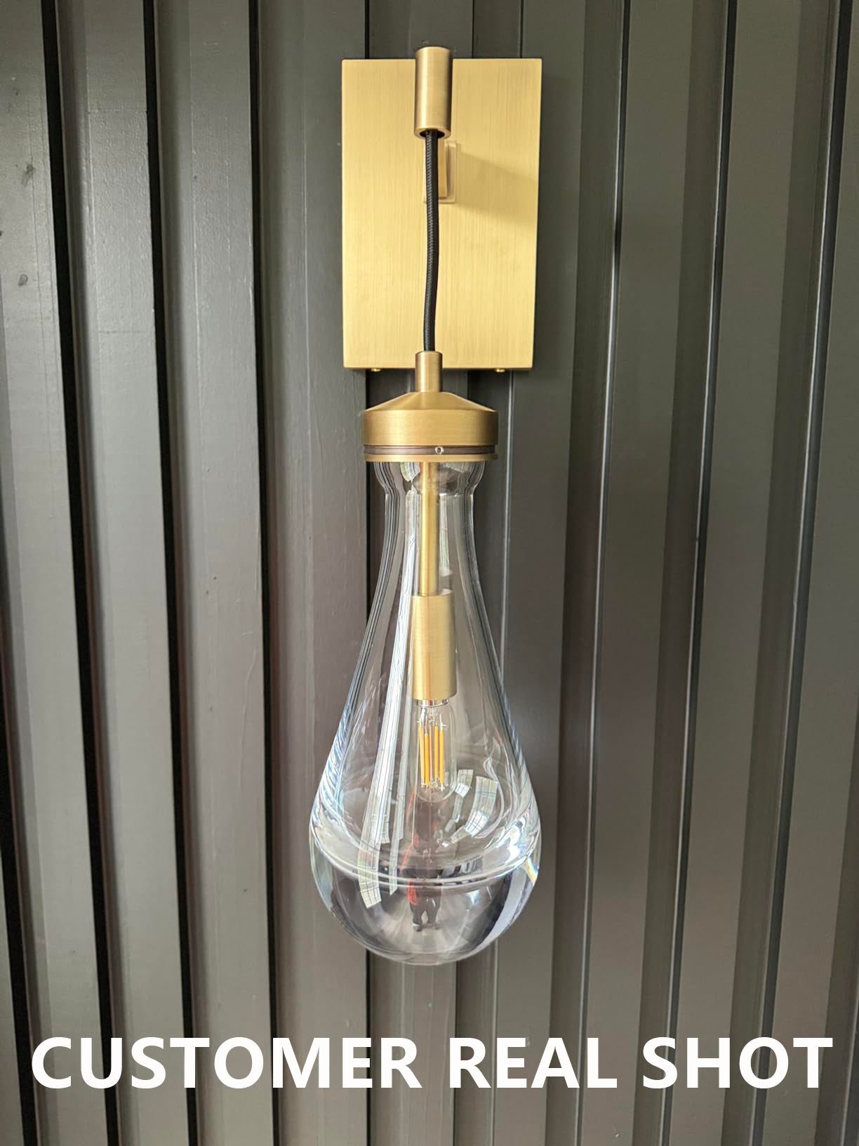 17.7 in. H 1-Light Copper Wall Sconce, Raindrop Wall Lighting with Hand Blown Solid Glass and Brass Base (2-Sets)