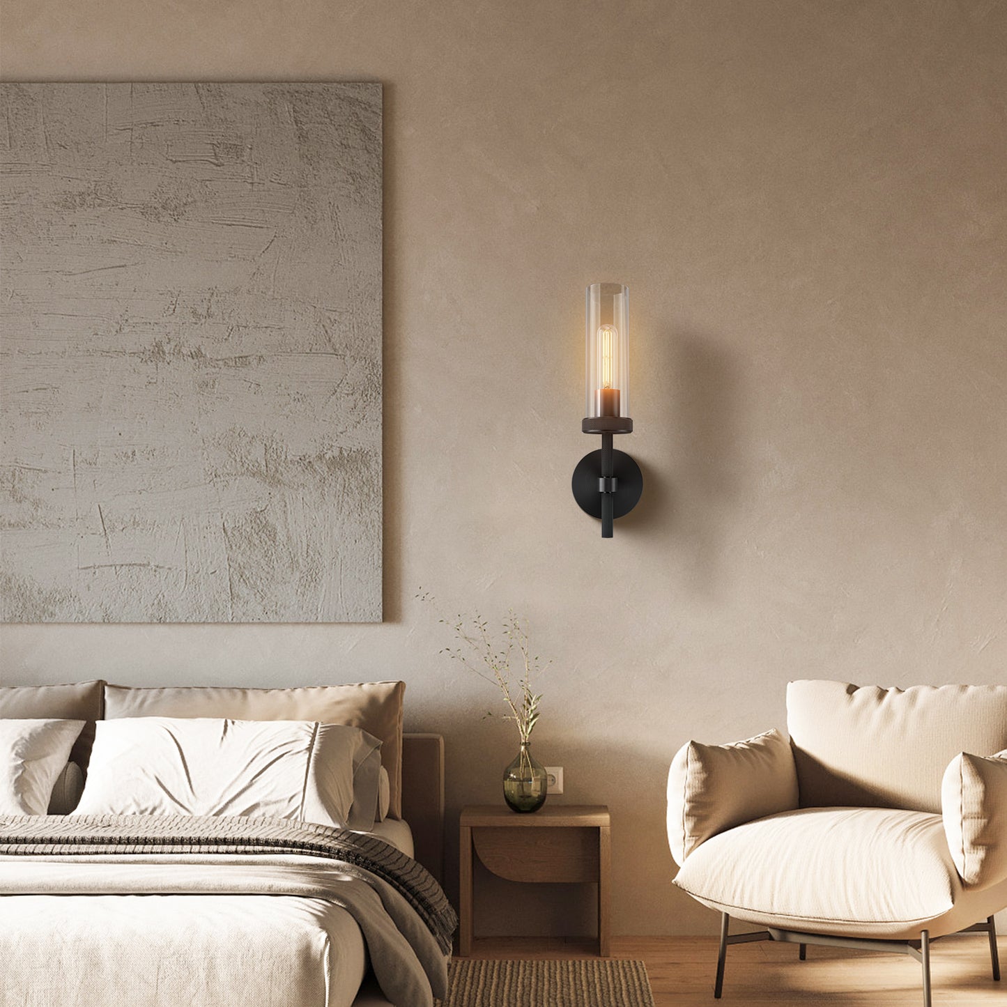 14 in. 1-Light 1-Piece Black Wall Sconce, Modern Wall Lighting for Living Room, Bedroom, Hallway, Bathroom
