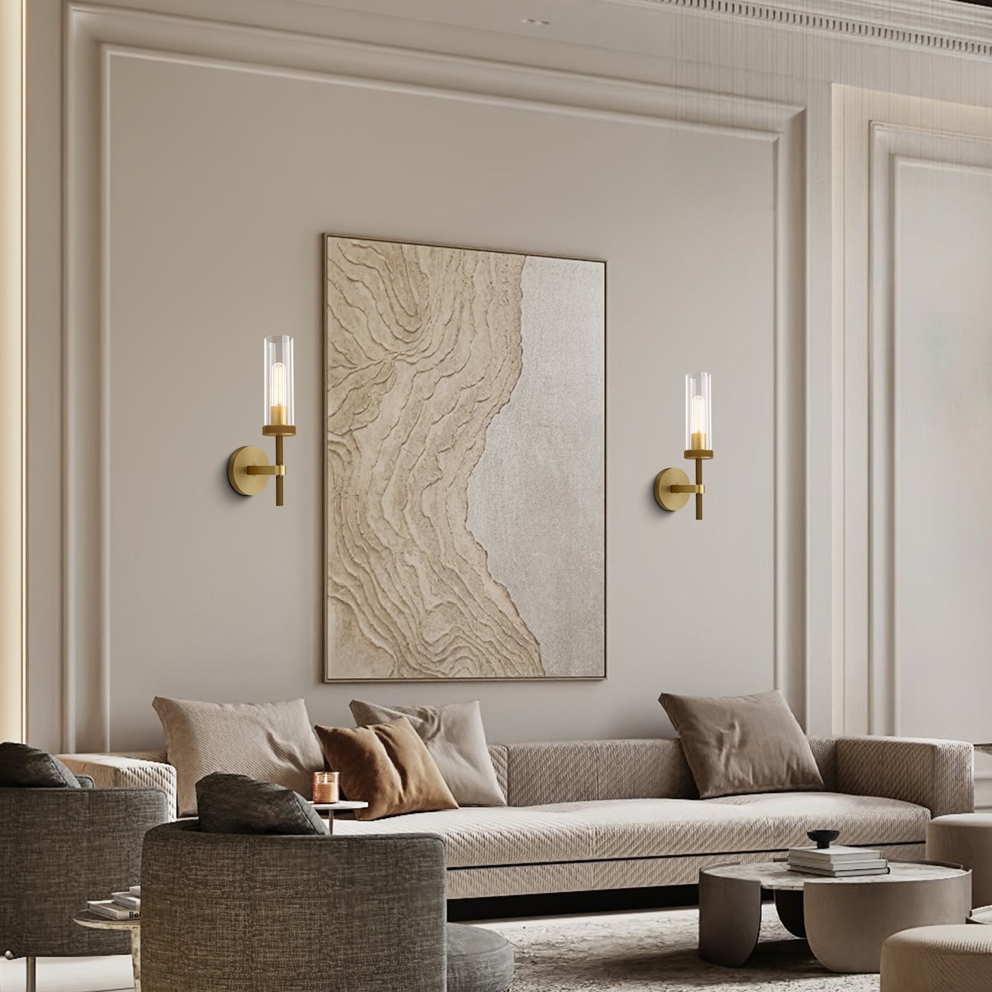 14 in. 1-Light 2-Piece Gold Wall Sconce, Modern Wall Lighting for Living Room, Bedroom, Hallway, Bathroom