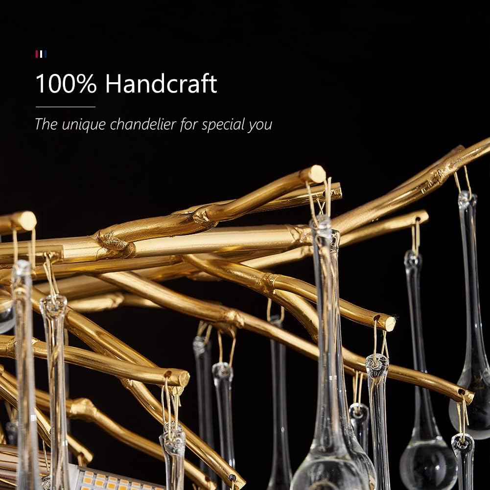 Modern Chandelier 47 in. 13-Lights Gold Luxury Crystal Globe Linear Chandelier for Dining Room, Kitchen Island, Foyer
