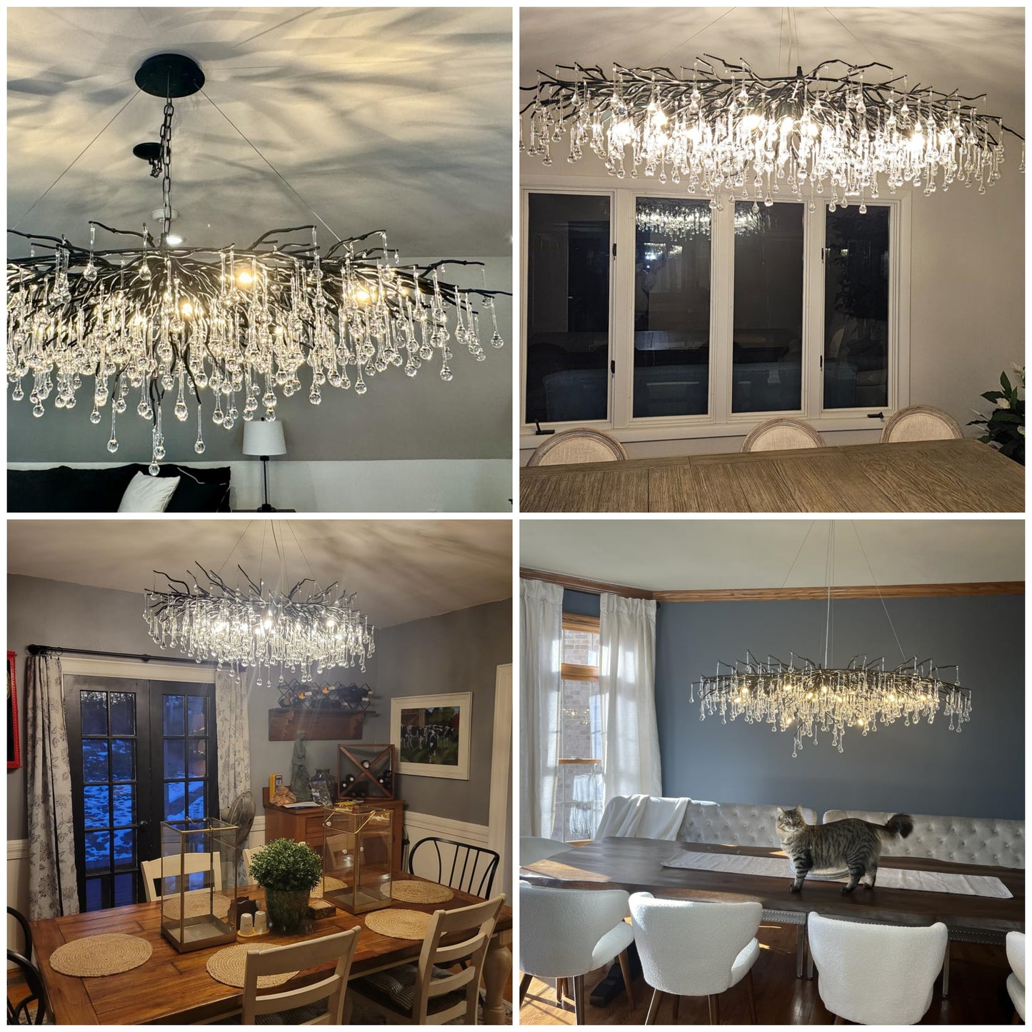 Modern Chandelier 47 in. 13-Lights Black Luxury Crystal Globe Linear Chandelier for Dining Room, Kitchen Island, Foyer