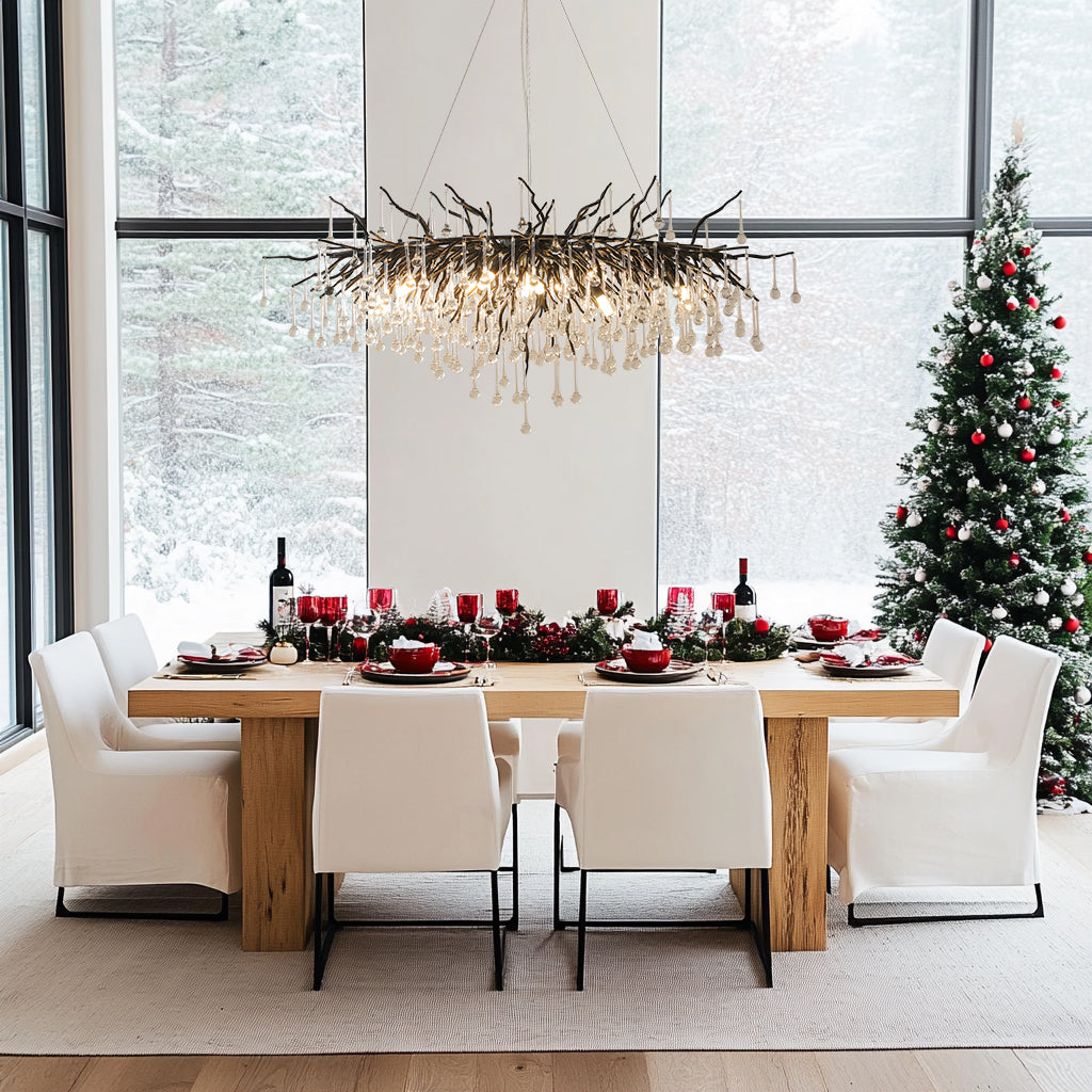 Modern Chandelier 47 in. 13-Lights Black Luxury Crystal Globe Linear Chandelier for Dining Room, Kitchen Island, Foyer
