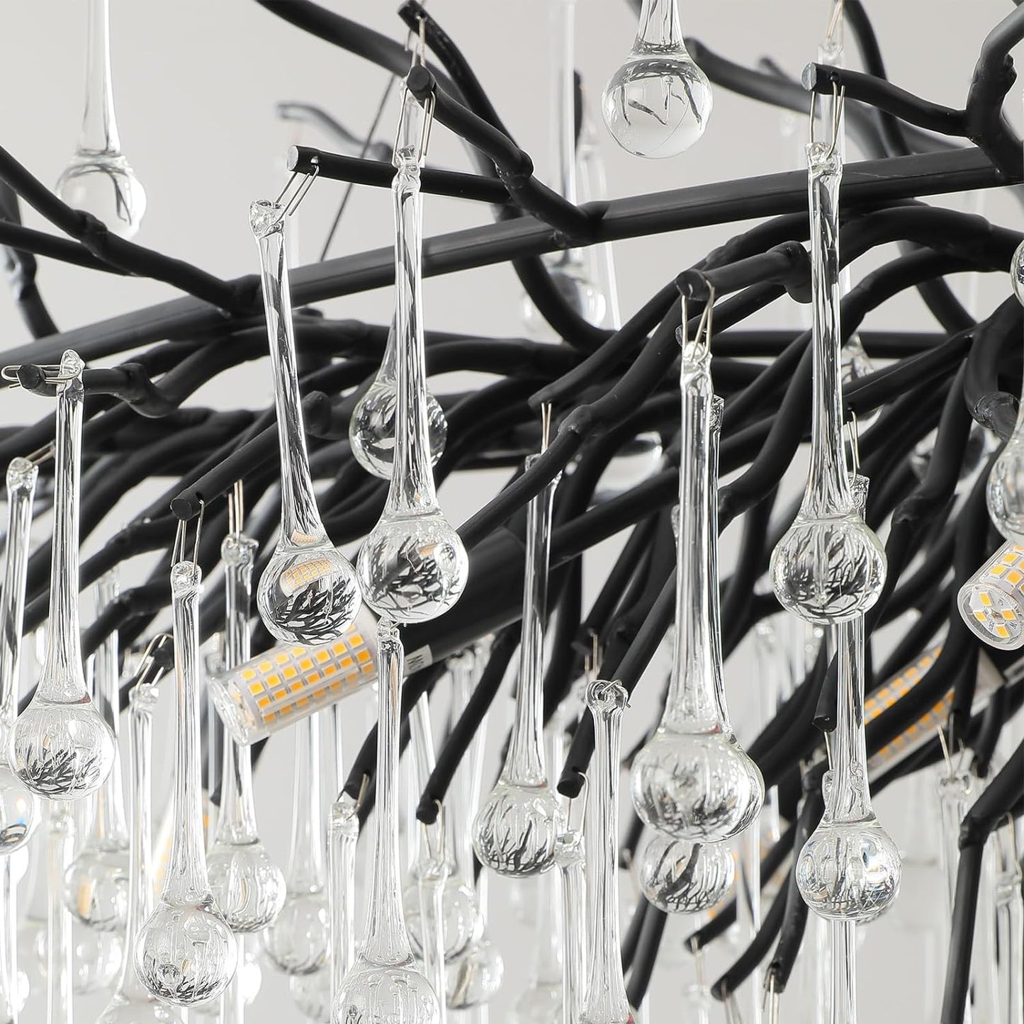 Modern Chandelier 47 in. 13-Lights Black Luxury Crystal Globe Linear Chandelier for Dining Room, Kitchen Island, Foyer