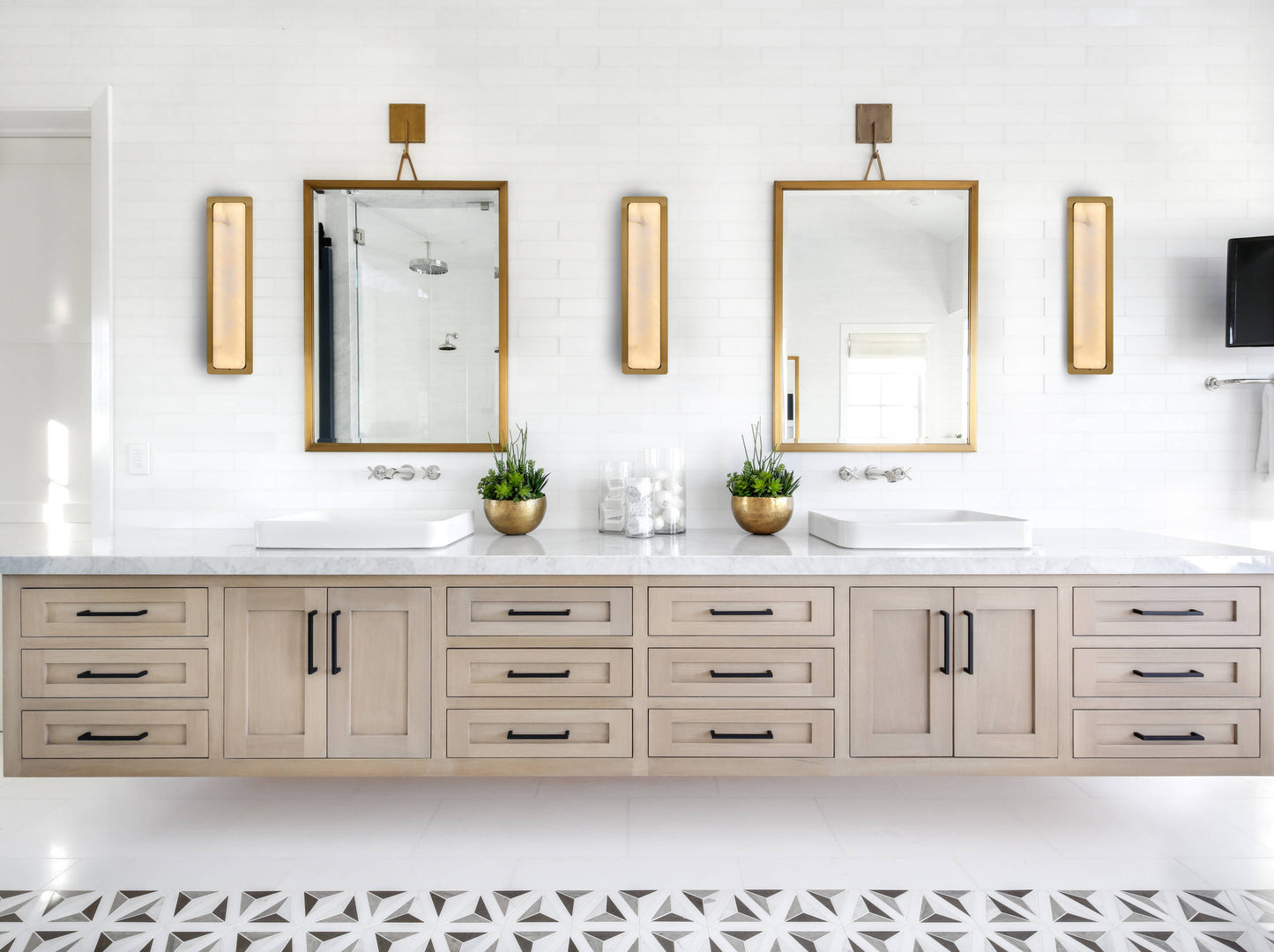 20 in. 1-Light 2-Piece Gold LED Wall Sconce, Natural Alabaster Modern Wall Light for Bedroom, Bathroom, Living Room